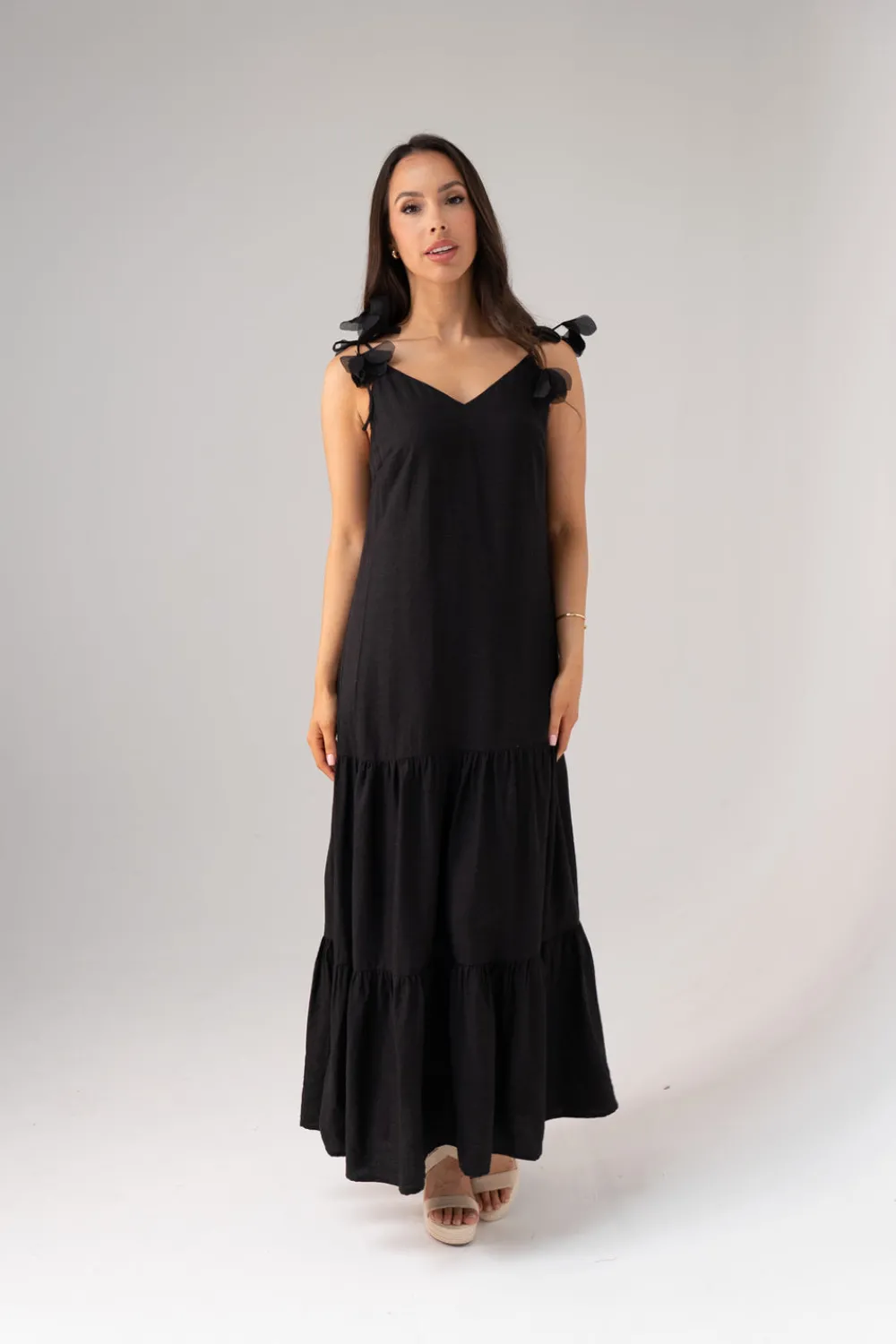 The Walk in Wardrobe Maxi Dresses>Connie Tiered Maxi Dress In Black