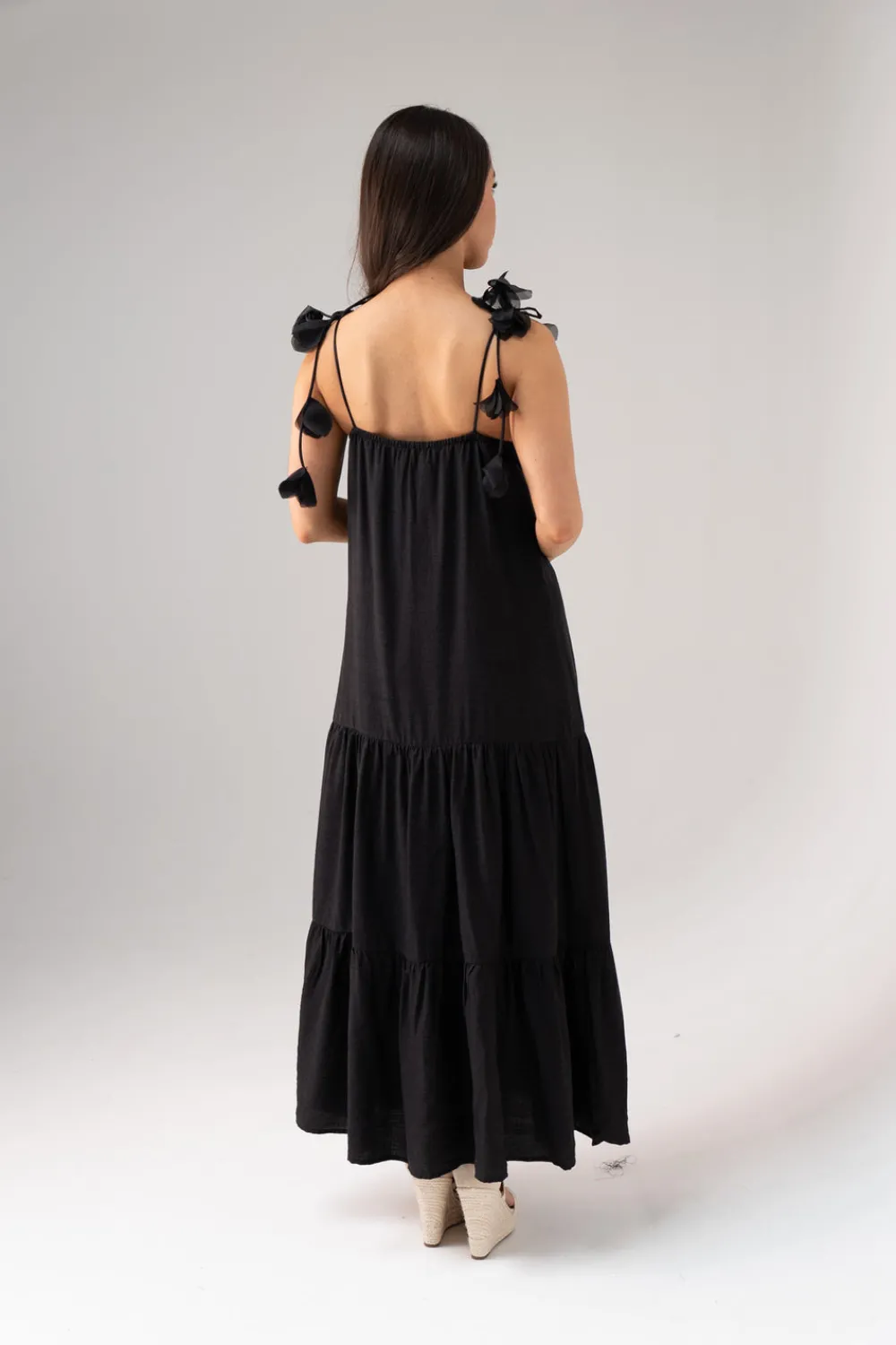 The Walk in Wardrobe Maxi Dresses>Connie Tiered Maxi Dress In Black