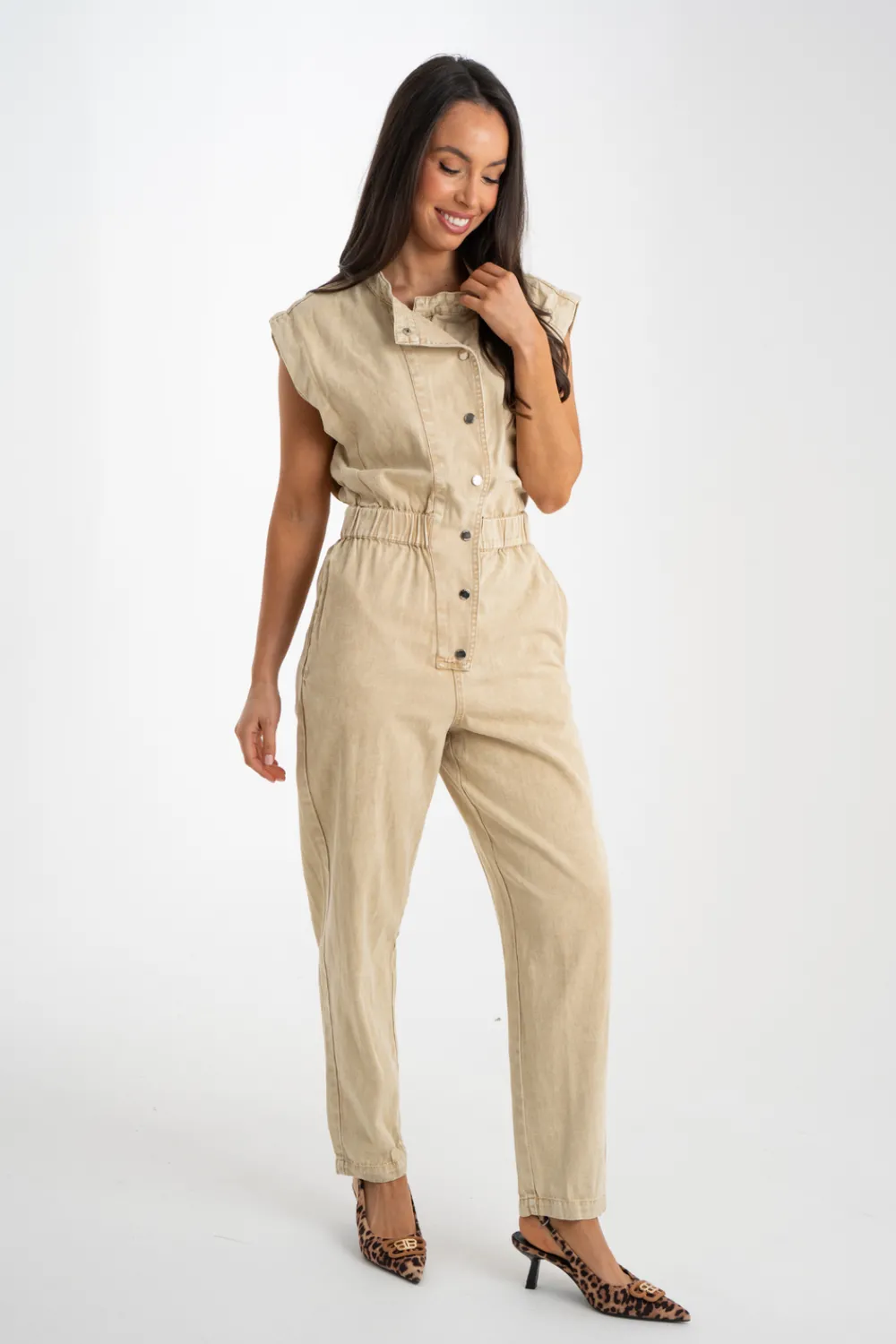 The Walk in Wardrobe Jumpsuits & Playsuits>Cora Sleeveless Jumpsuit In Beige