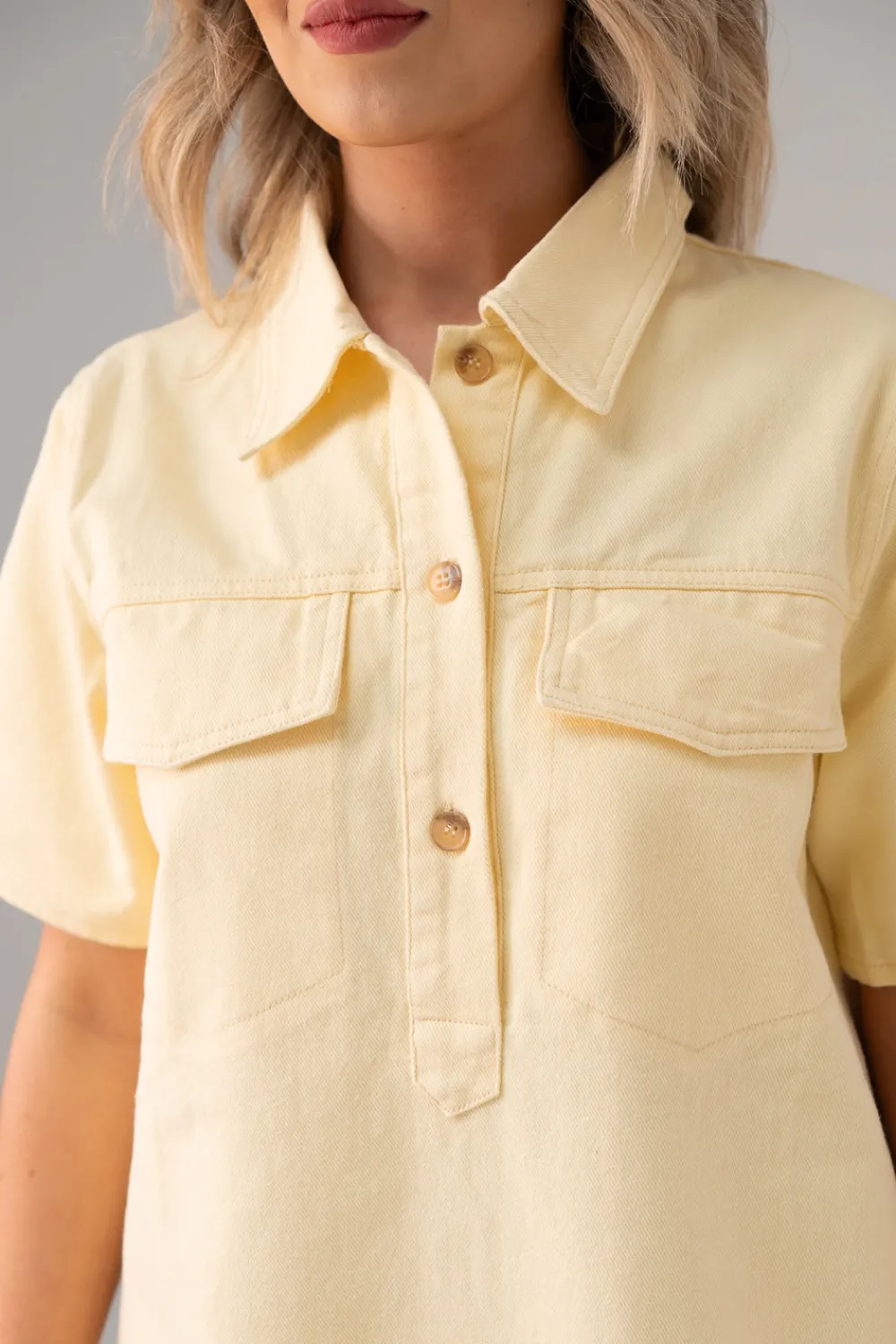 The Walk in Wardrobe Mini Dresses>Daisy Denim Shirt Dress In Lemon