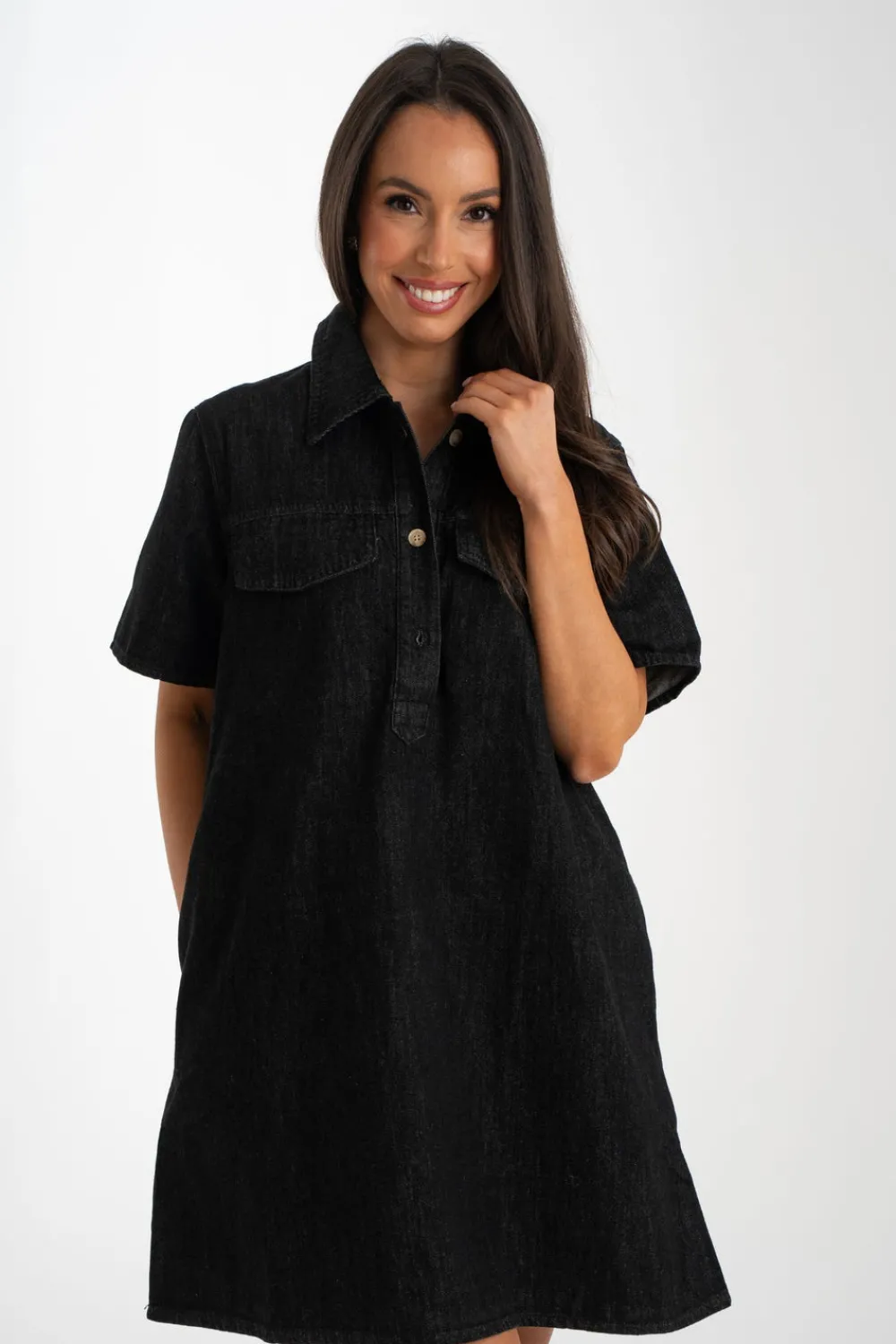 The Walk in Wardrobe Mini Dresses>Daisy Denim T-Shirt Dress In Black