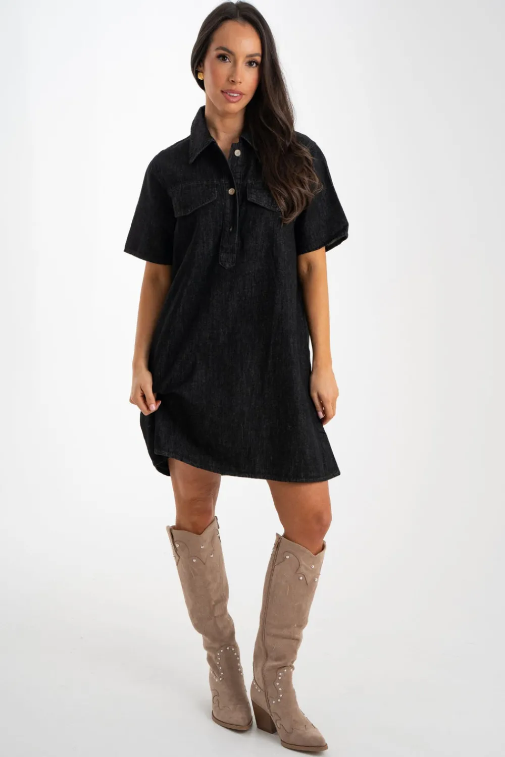 The Walk in Wardrobe Mini Dresses>Daisy Denim T-Shirt Dress In Black