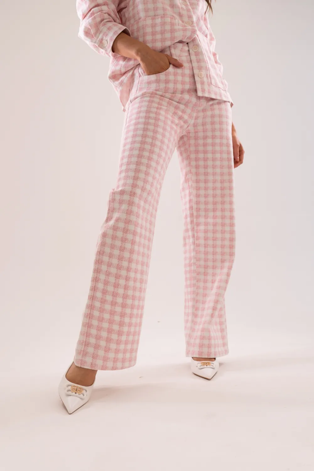 The Walk in Wardrobe Trousers>Daisy Gingham Trousers In Pink