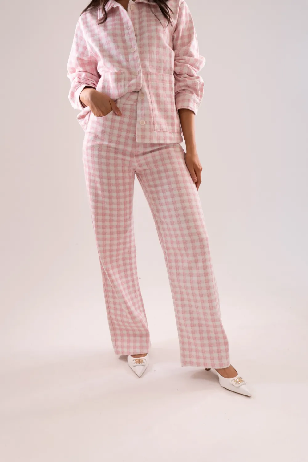 The Walk in Wardrobe Trousers>Daisy Gingham Trousers In Pink