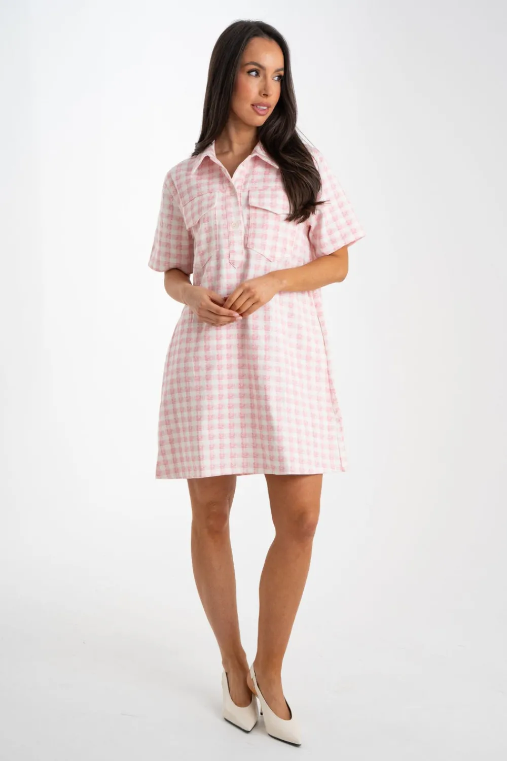 The Walk in Wardrobe Mini Dresses>Daisy Gingham T-Shirt Dress In Pink
