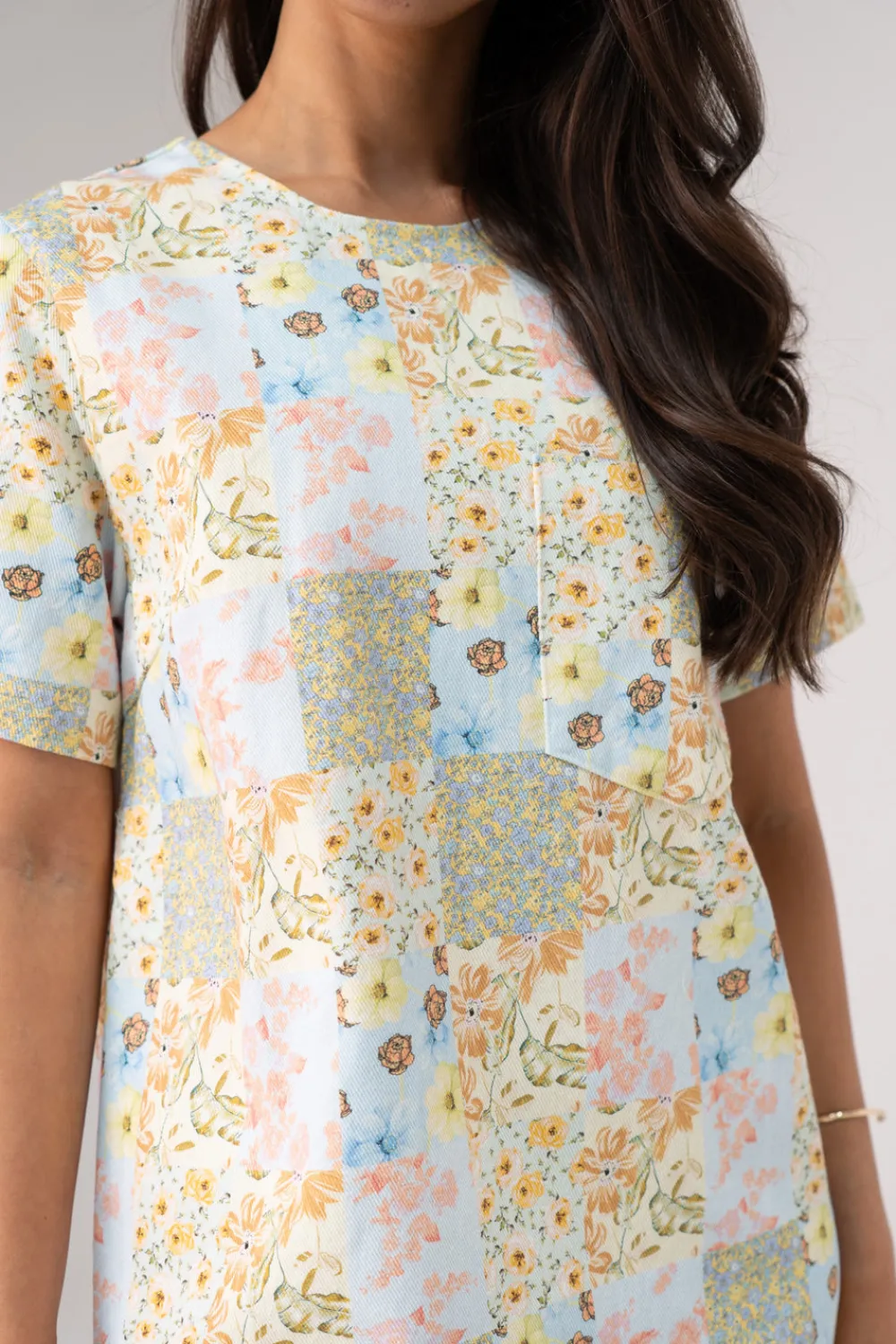 The Walk in Wardrobe Mini Dresses>Daisy Patchwork Dress In Pastel Multi