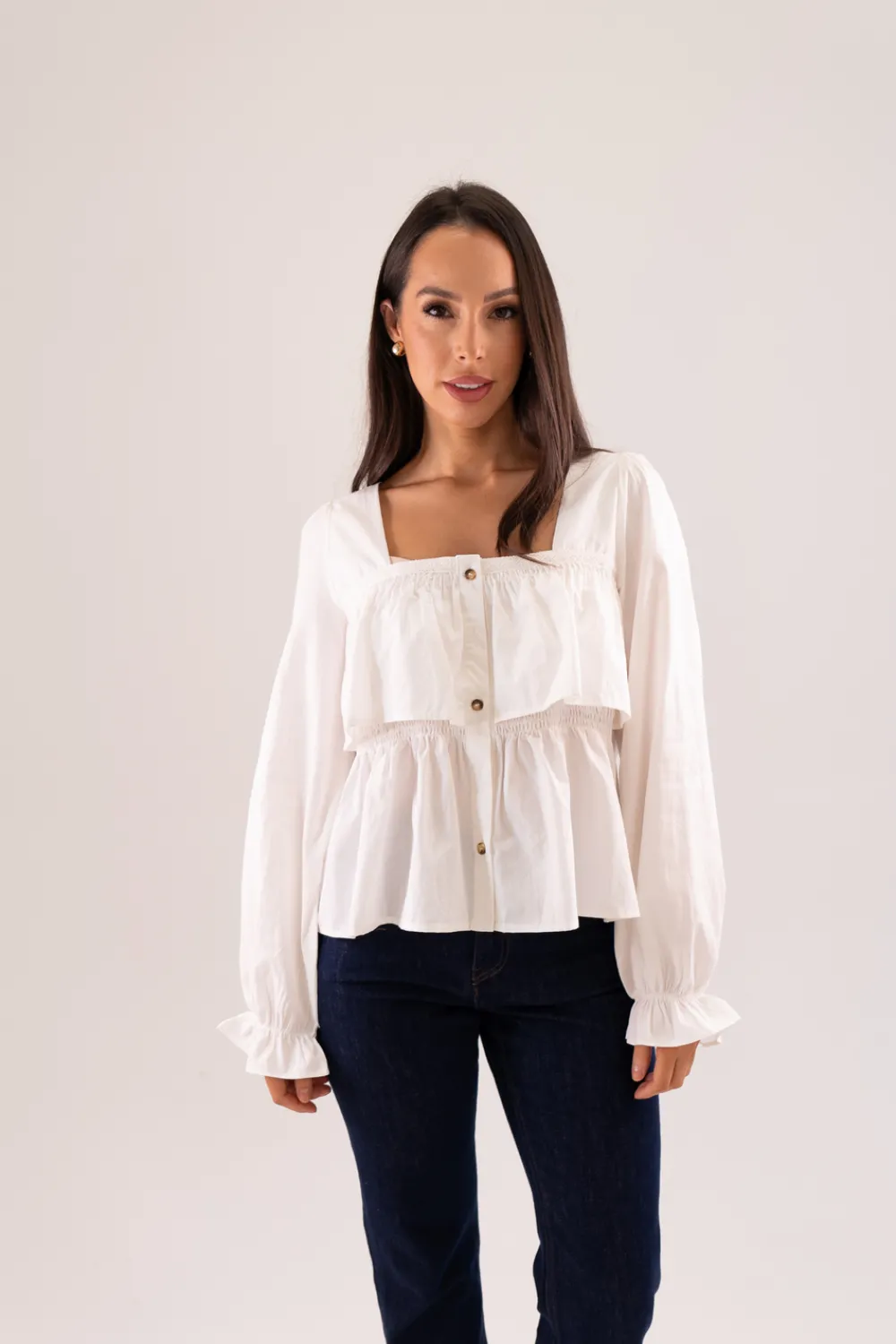 The Walk in Wardrobe Shirts>Daisy Peplum Blouse In White