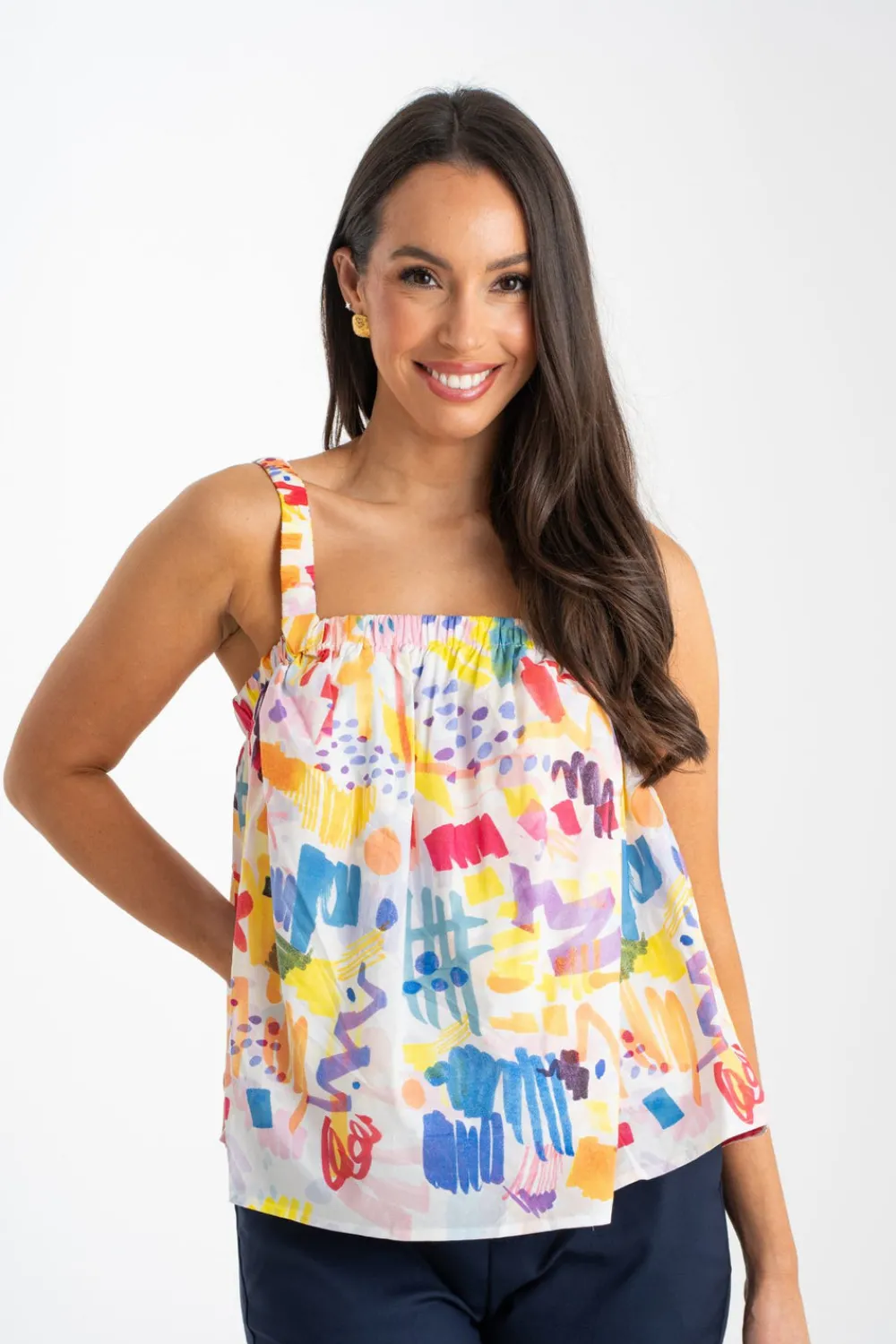 The Walk in Wardrobe Tops>Daisy Printed Vest Top In Multi