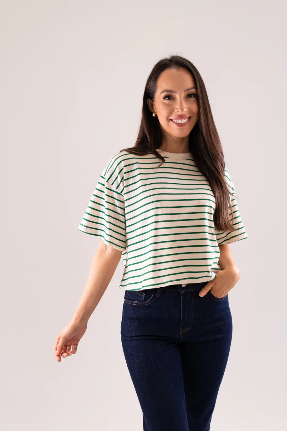 The Walk in Wardrobe Tops|T-Shirts>Daisy Stripe T-Shirt In Green