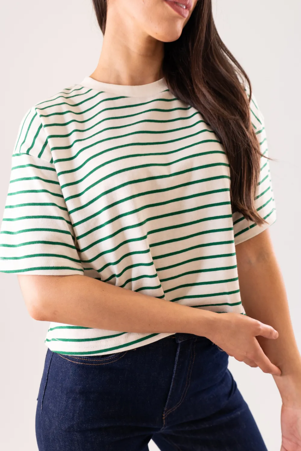 The Walk in Wardrobe Tops|T-Shirts>Daisy Stripe T-Shirt In Green