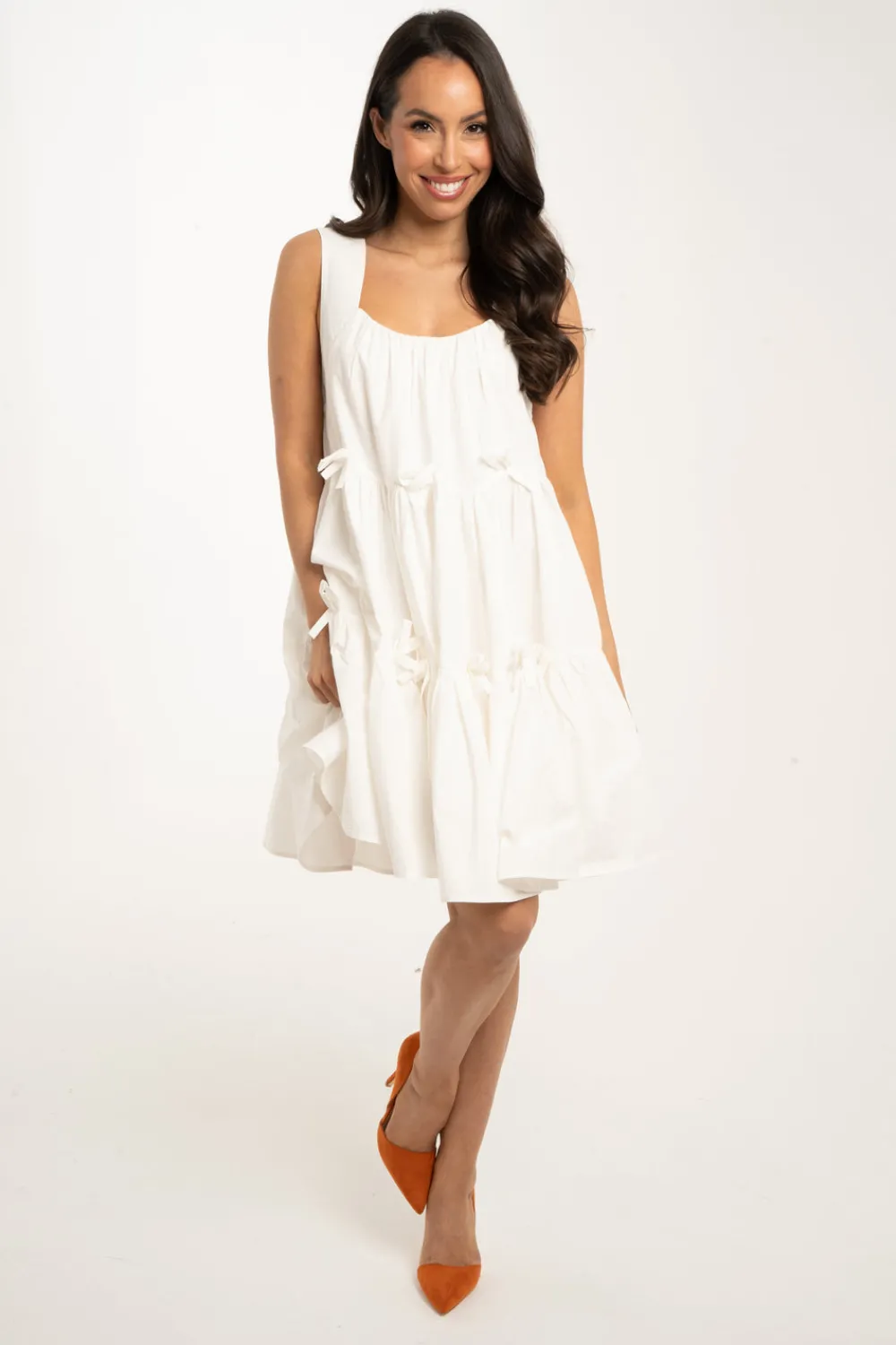 The Walk in Wardrobe Mini Dresses>Daisy Tiered Bow Detail Dress In Blue