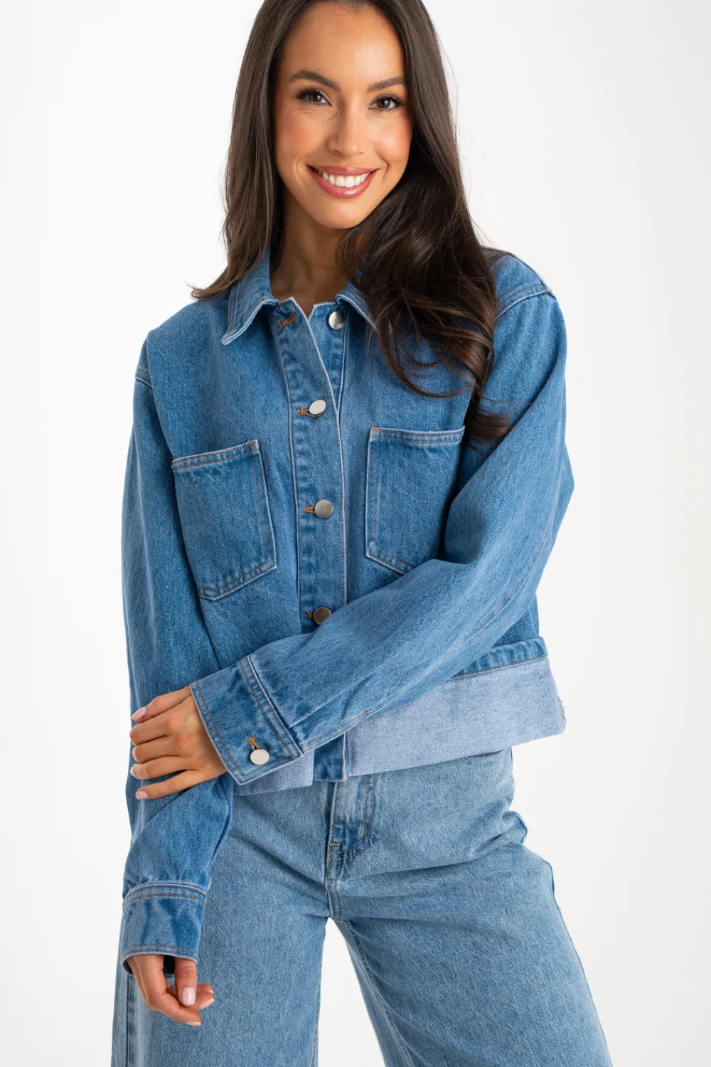 The Walk in Wardrobe Coats & Jackets>Daisy Turn Up Denim Jacket In Dark Wash