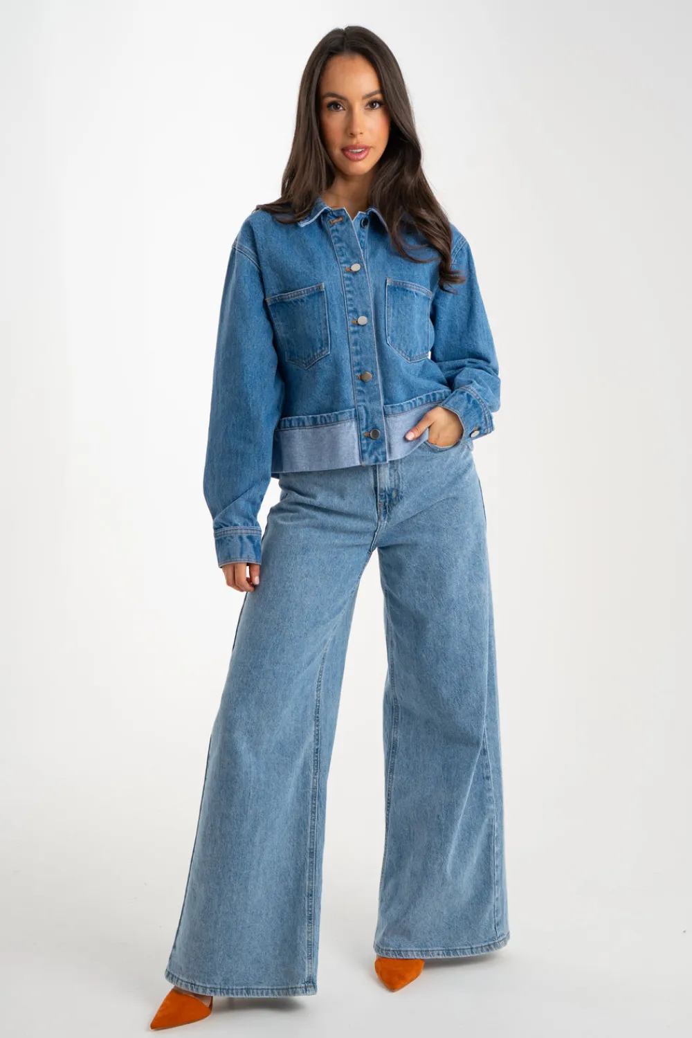 The Walk in Wardrobe Coats & Jackets>Daisy Turn Up Denim Jacket In Dark Wash