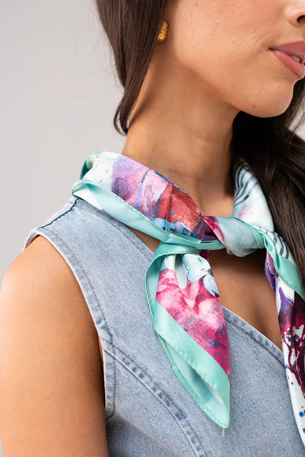 The Walk in Wardrobe Scarves>Eden Bicycle Print Neck Scarf In Green Mix