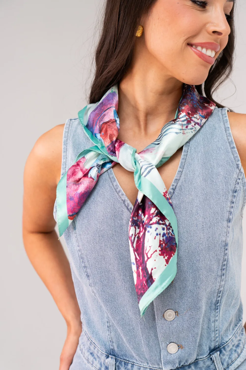 The Walk in Wardrobe Scarves>Eden Bicycle Print Neck Scarf In Green Mix