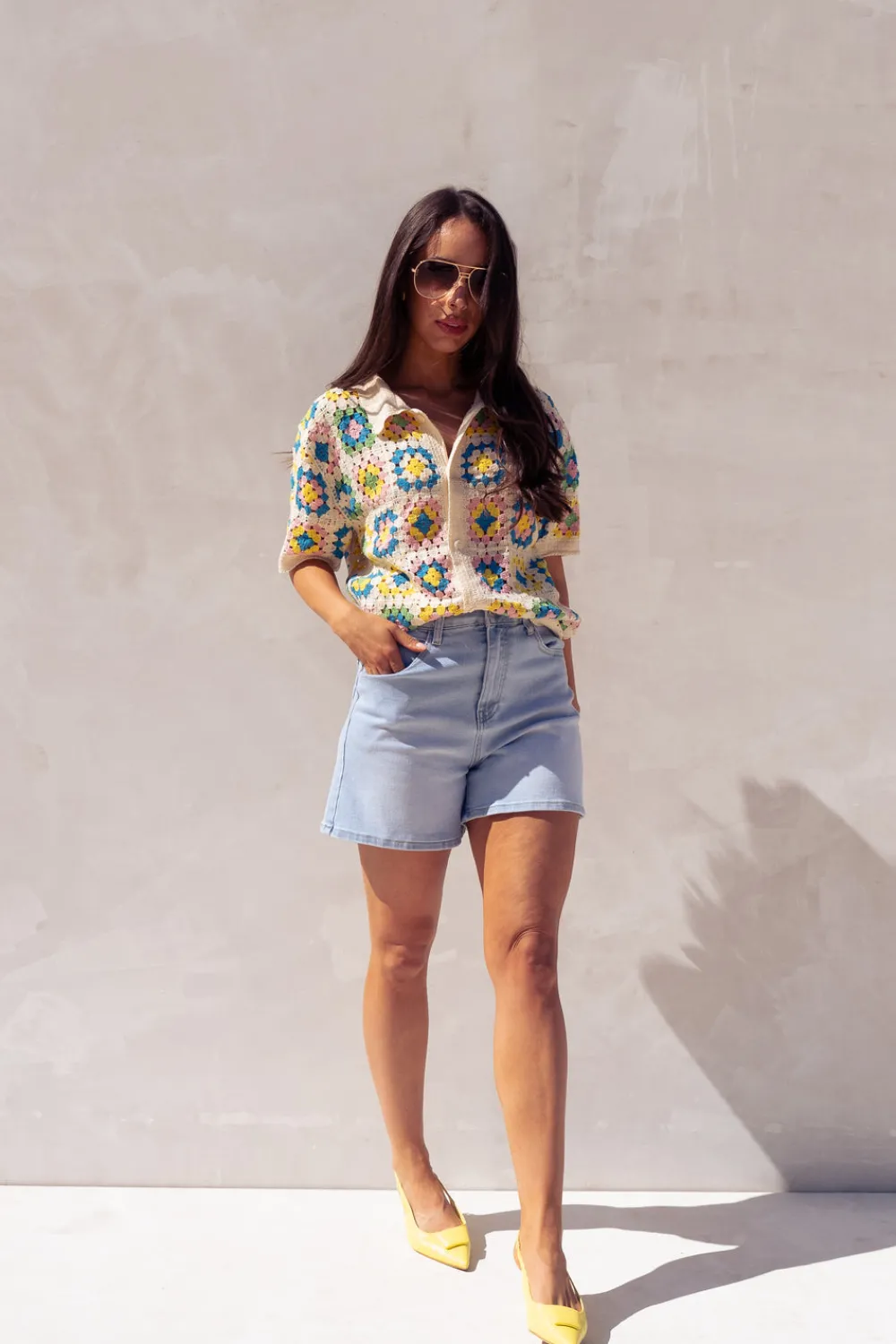 The Walk in Wardrobe Shirts>Ella Crochet Shirt In Pink Multi