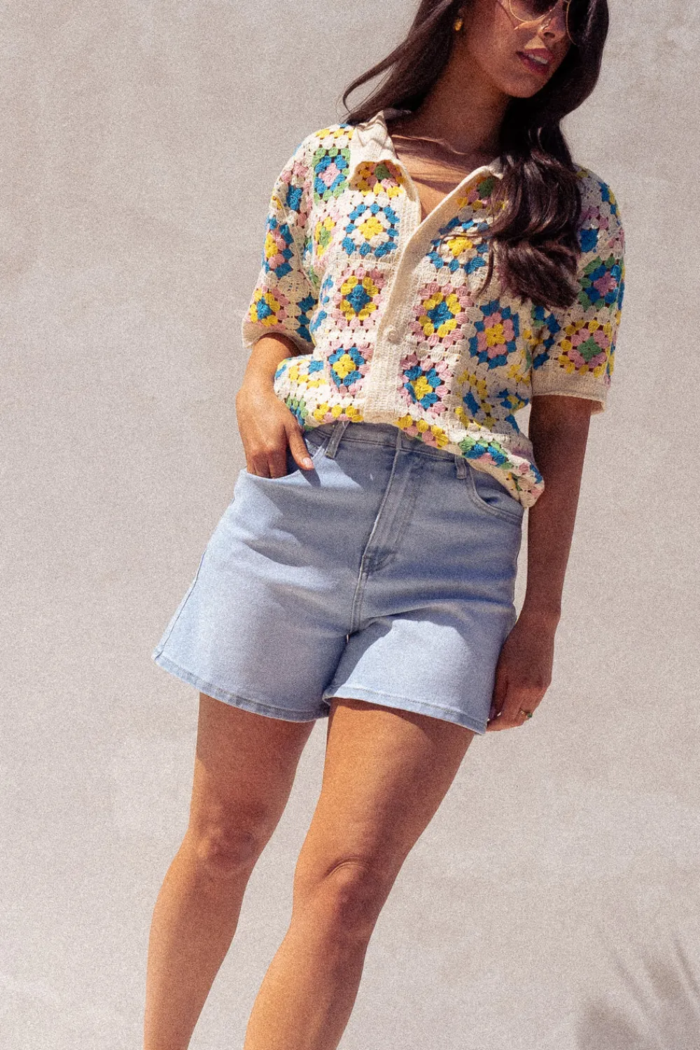 The Walk in Wardrobe Shirts>Ella Crochet Shirt In Pink Multi