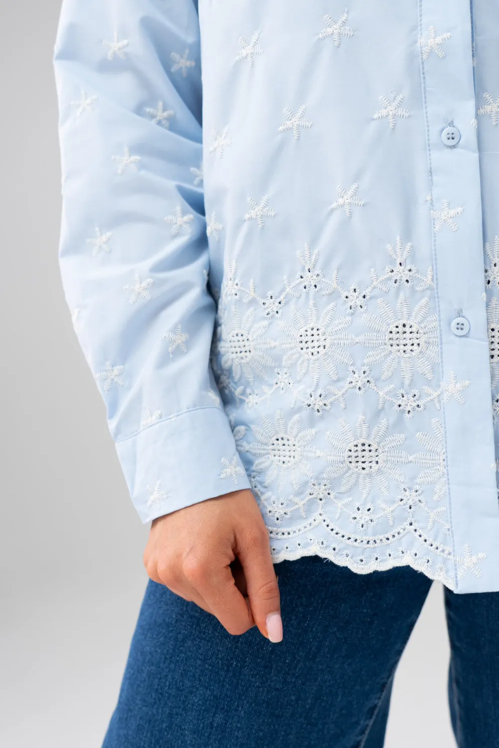 The Walk in Wardrobe Shirts>Ella Embroidered Shirt In Blue