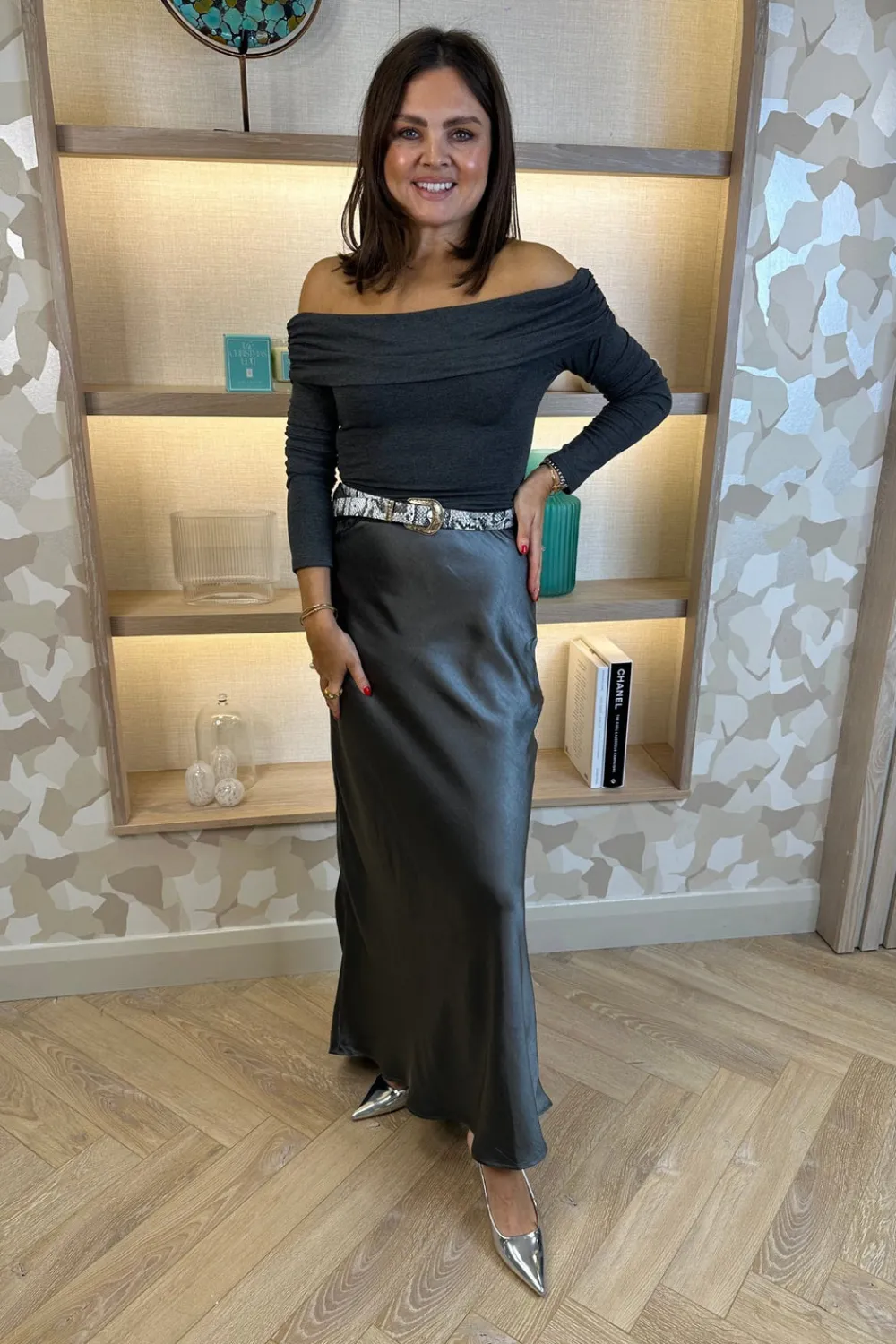 The Walk in Wardrobe Tops>Elsa Bardot Top In Grey