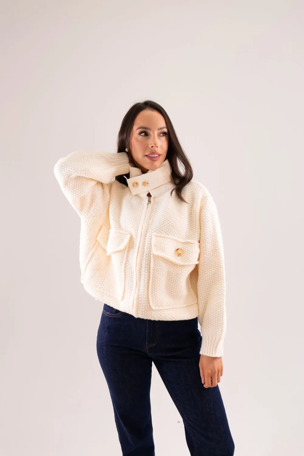 The Walk in Wardrobe Coats & Jackets|Knitwear>Elsa Knit Bomber Jacket In Cream