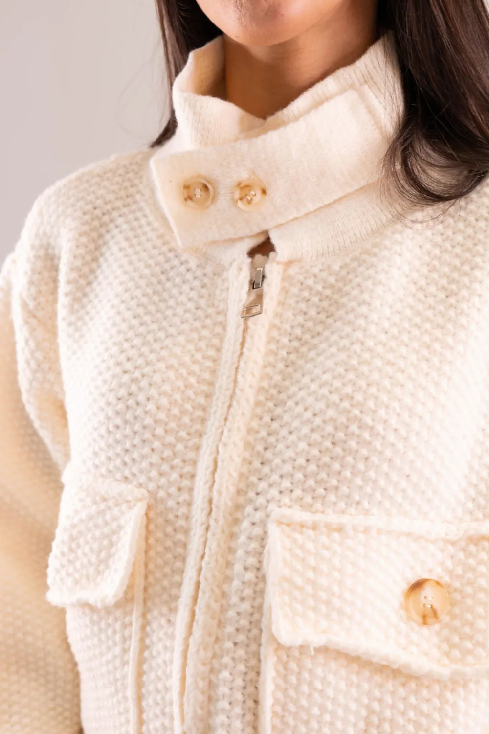 The Walk in Wardrobe Coats & Jackets|Knitwear>Elsa Knit Bomber Jacket In Cream