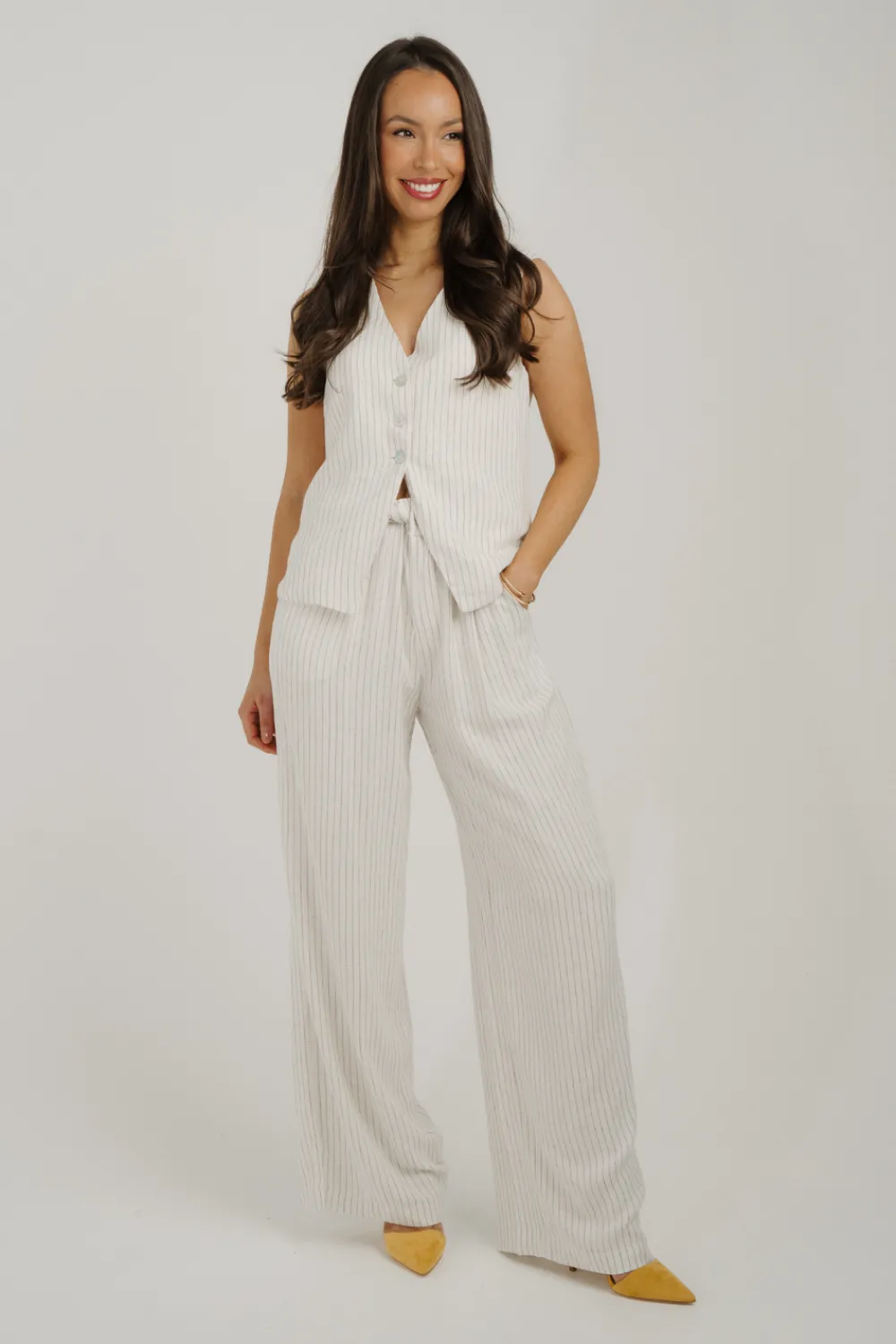 The Walk in Wardrobe Trousers>Elsa Pinstripe Trousers In Ivory