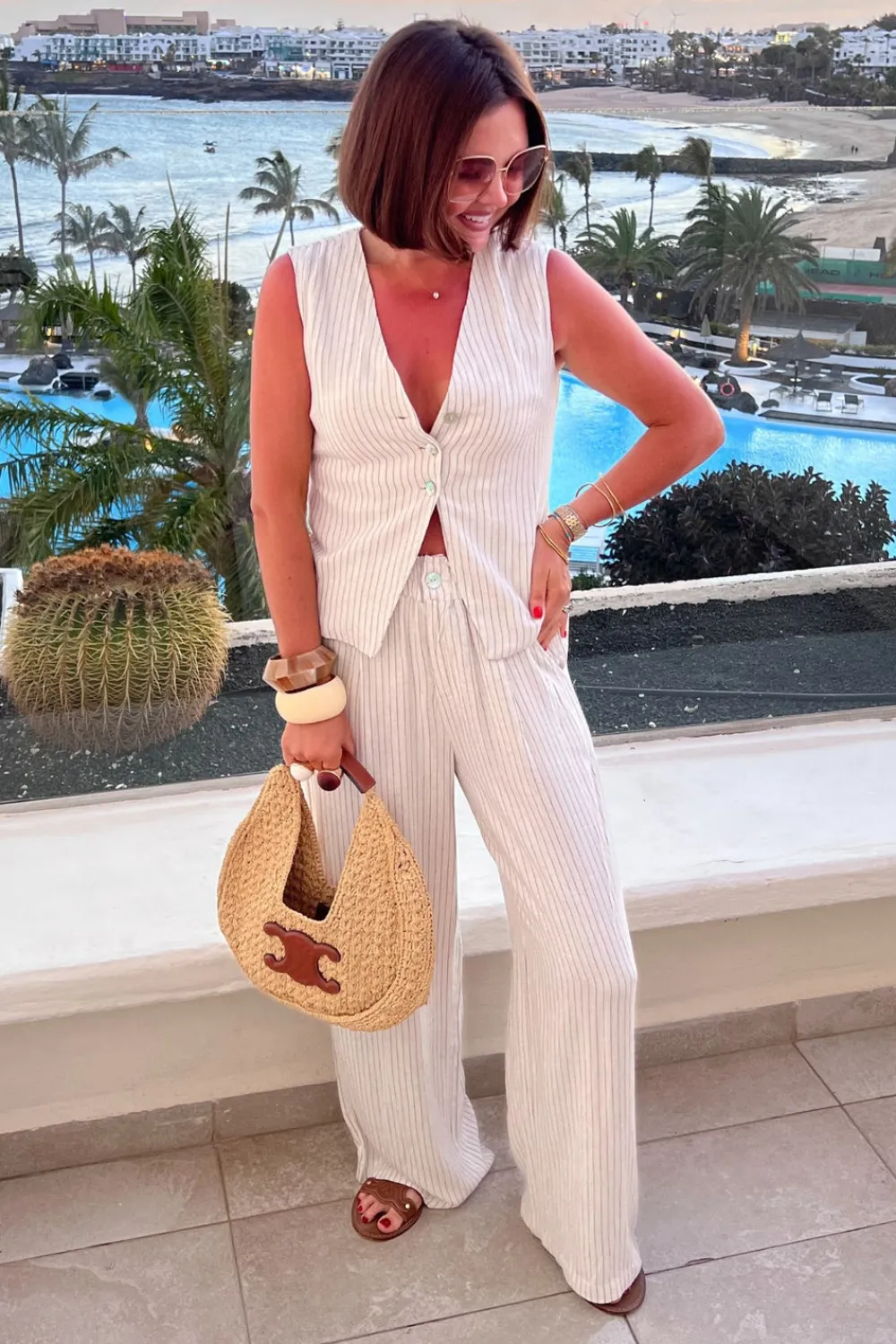 The Walk in Wardrobe Trousers>Elsa Pinstripe Trousers In Ivory