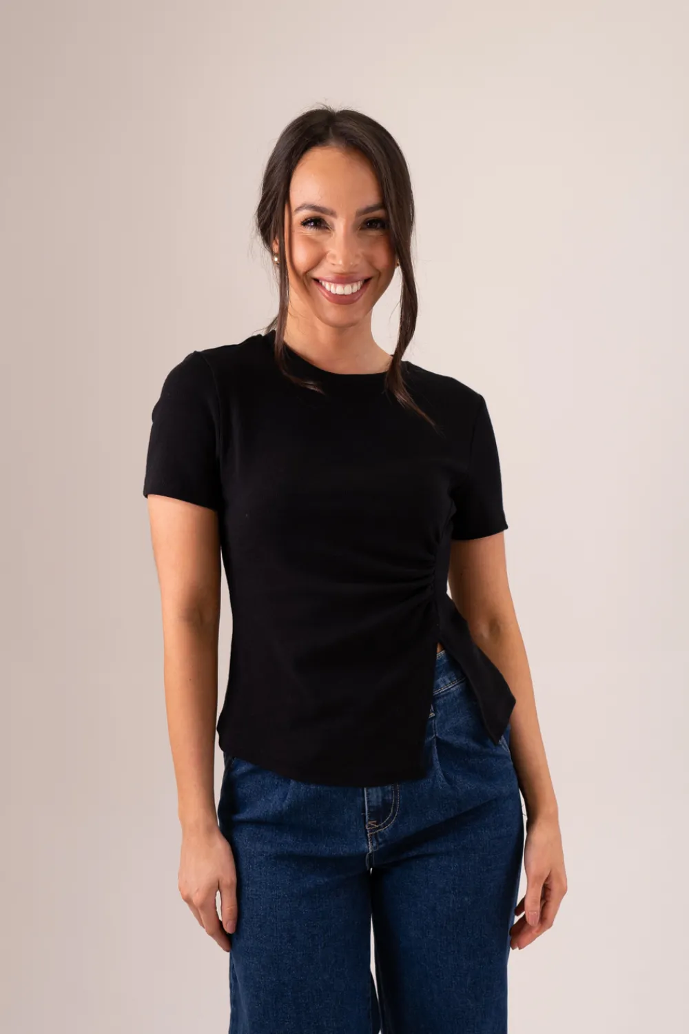 The Walk in Wardrobe T-Shirts|Tops>Elsa Ruched T-Shirt In Black
