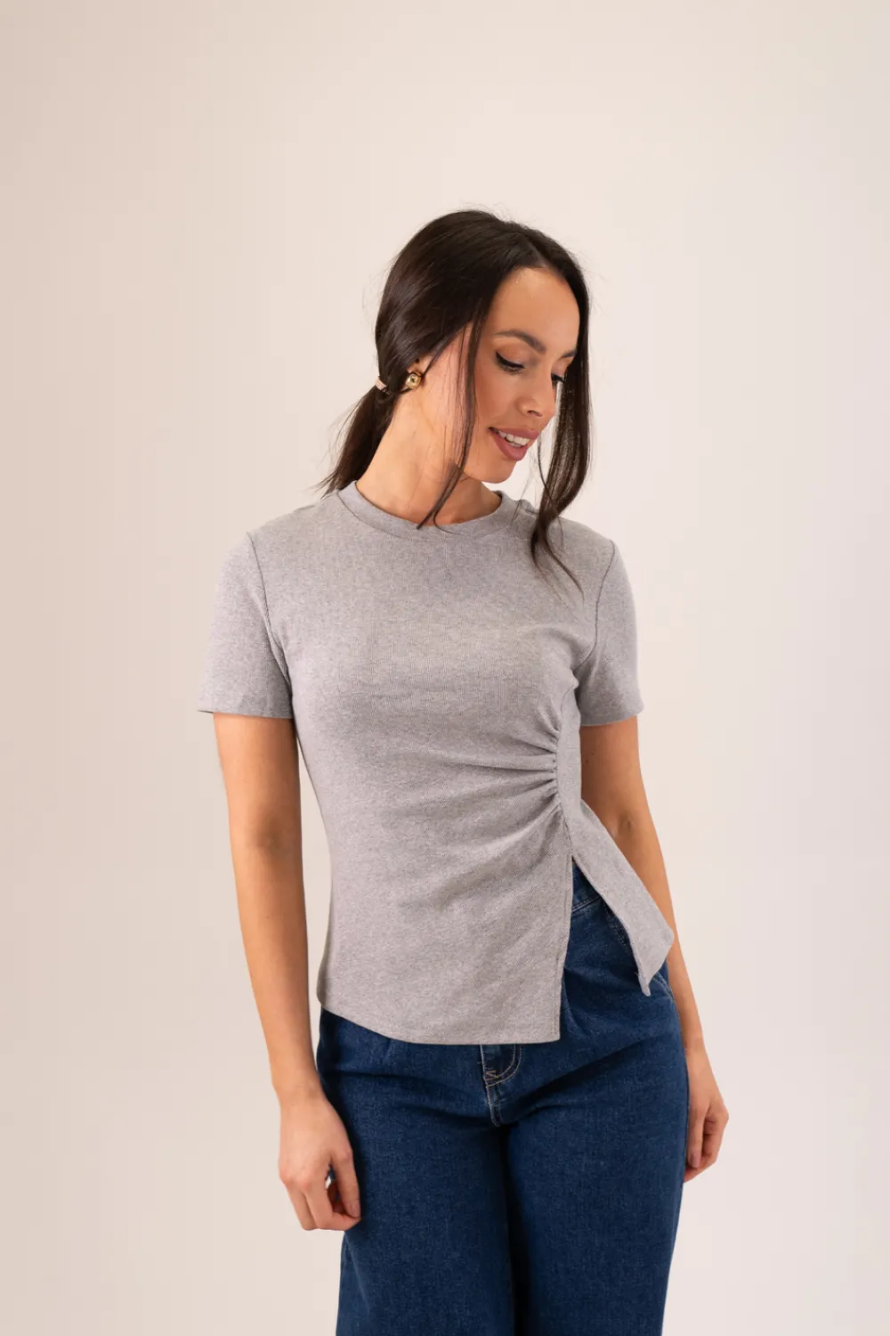 The Walk in Wardrobe T-Shirts|Tops>Elsa Ruched T-Shirt In Grey
