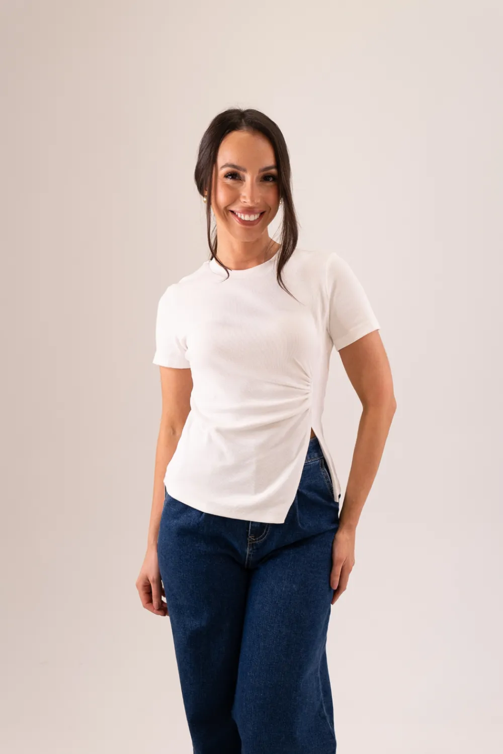 The Walk in Wardrobe T-Shirts|Tops>Elsa Ruched T-Shirt In White