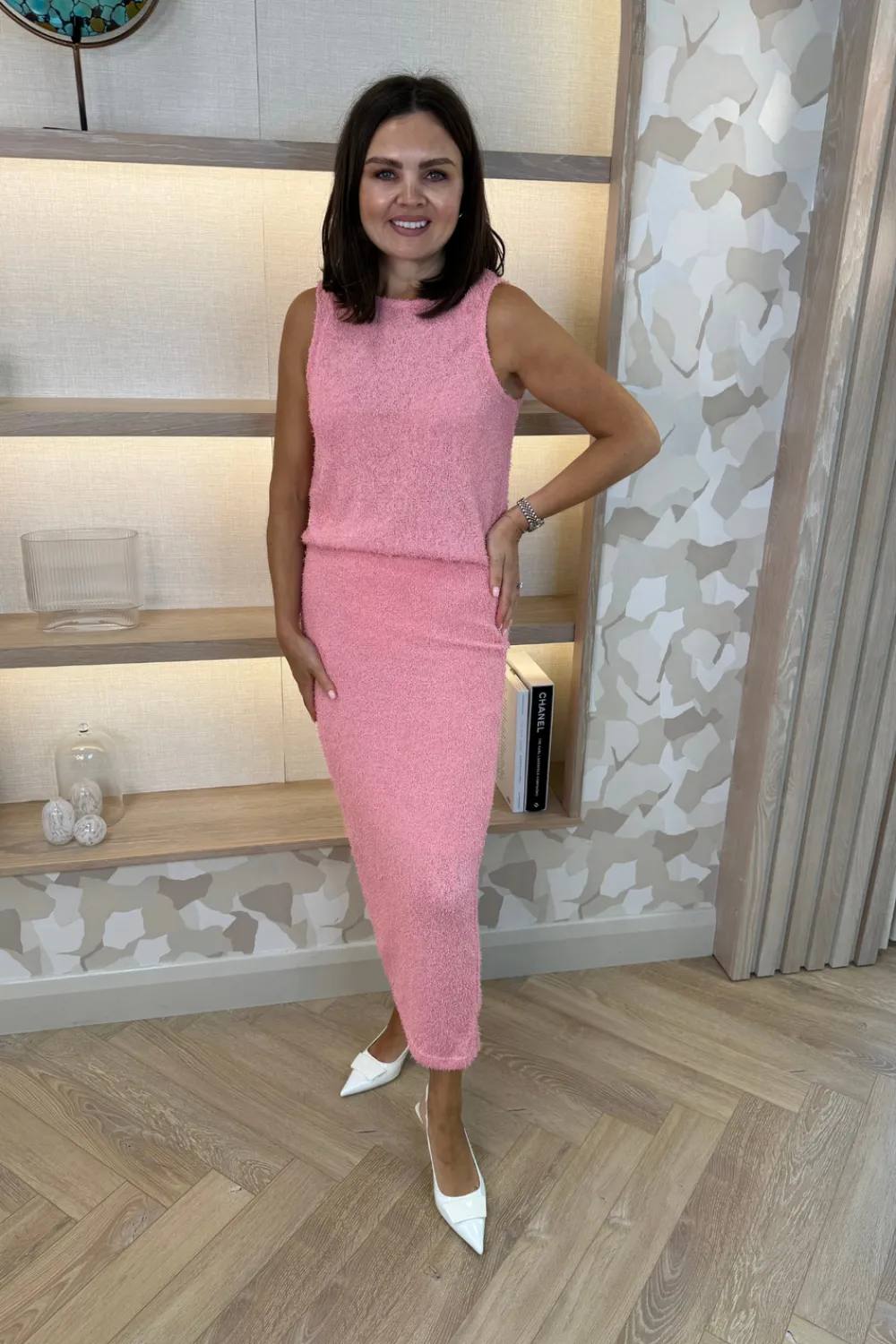 The Walk in Wardrobe Skirts & Skorts|Knitwear>Elsa Textured Midi Skirt In Pink