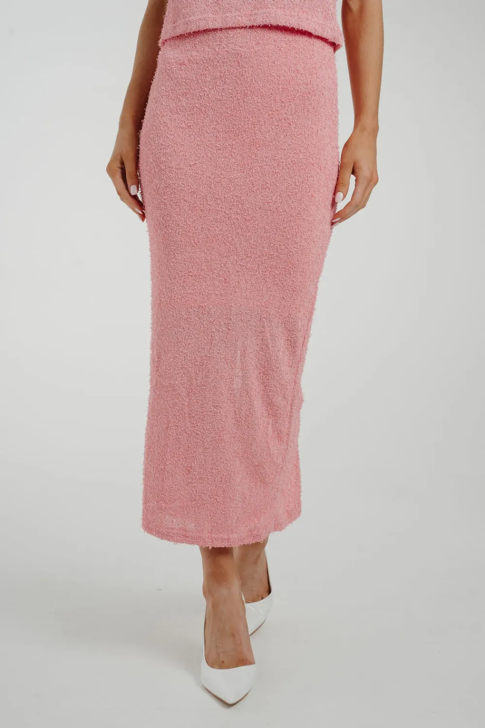 The Walk in Wardrobe Skirts & Skorts|Knitwear>Elsa Textured Midi Skirt In Pink
