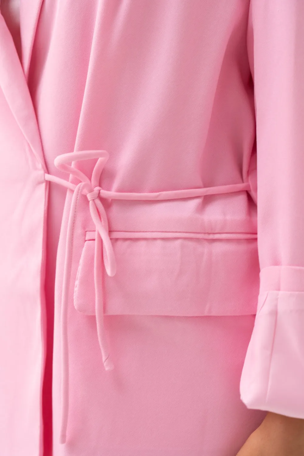 The Walk in Wardrobe Blazers>Elsa Tie Front Wrap Blazer In Pink