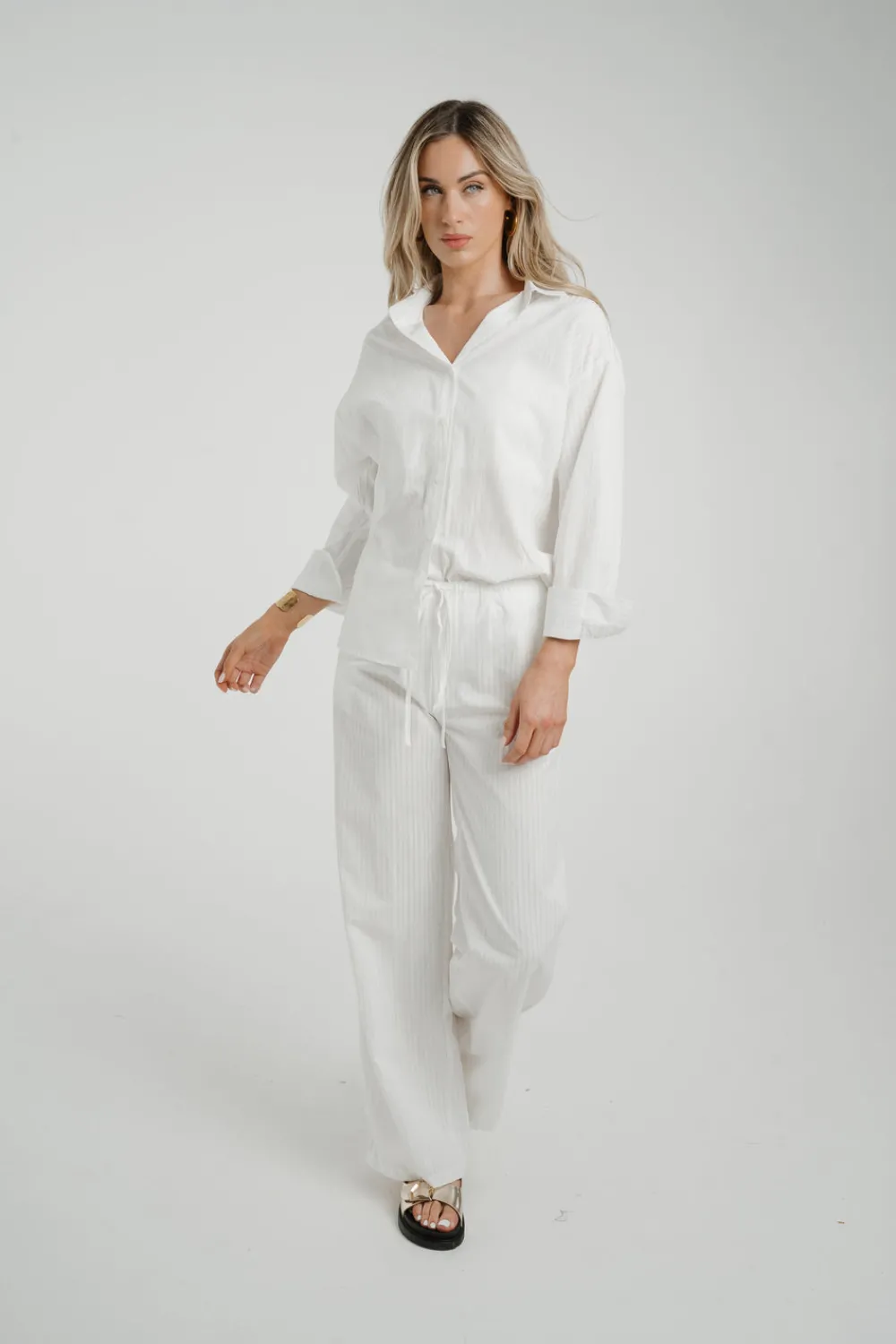 The Walk in Wardrobe Trousers>Elsa Tie Waist Pinstripe Trousers In White
