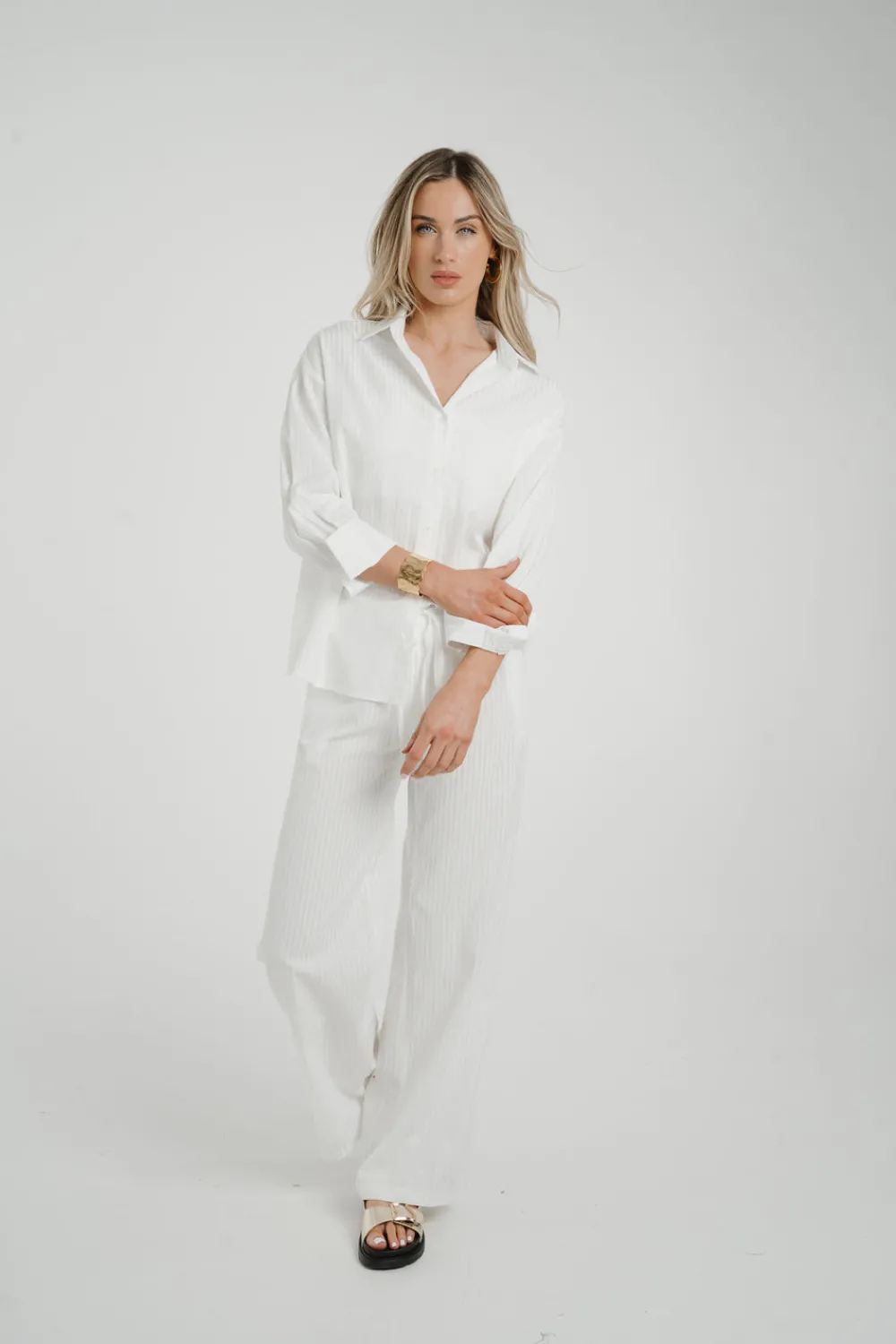 The Walk in Wardrobe Trousers>Elsa Tie Waist Pinstripe Trousers In White