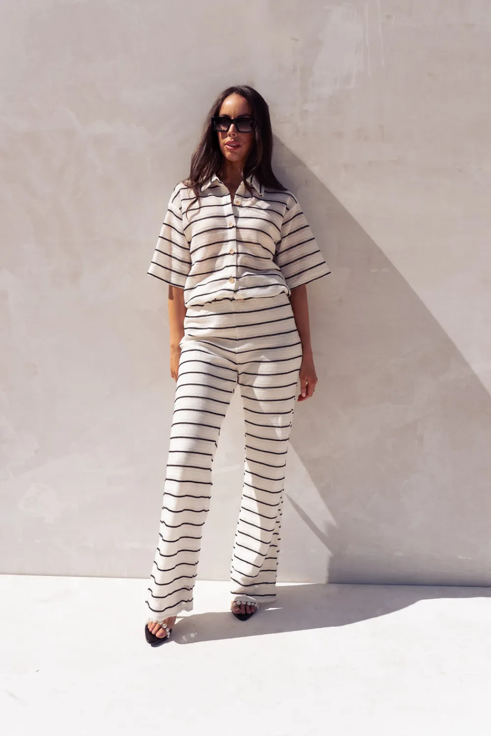 The Walk in Wardrobe Shirts>Erica Crochet Shirt In Mono Stripe