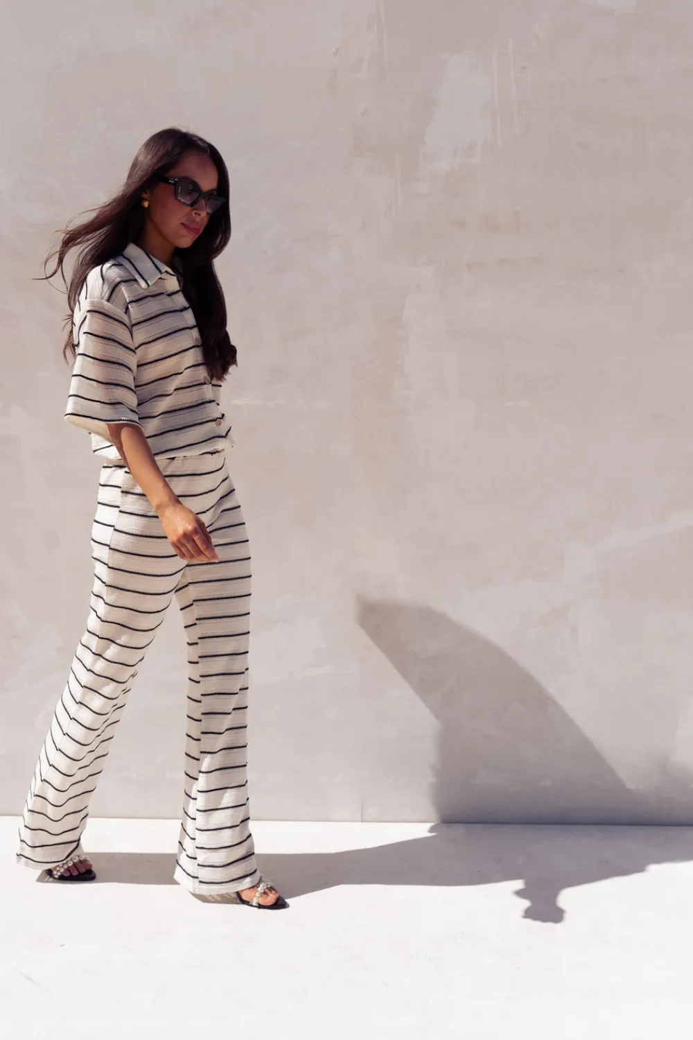 The Walk in Wardrobe Shirts>Erica Crochet Shirt In Mono Stripe