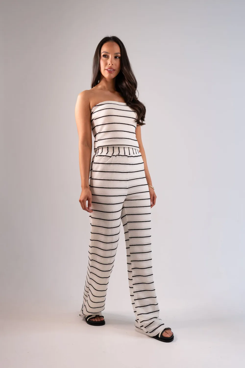 The Walk in Wardrobe Trousers>Erica Crochet Trousers In Mono Stripe
