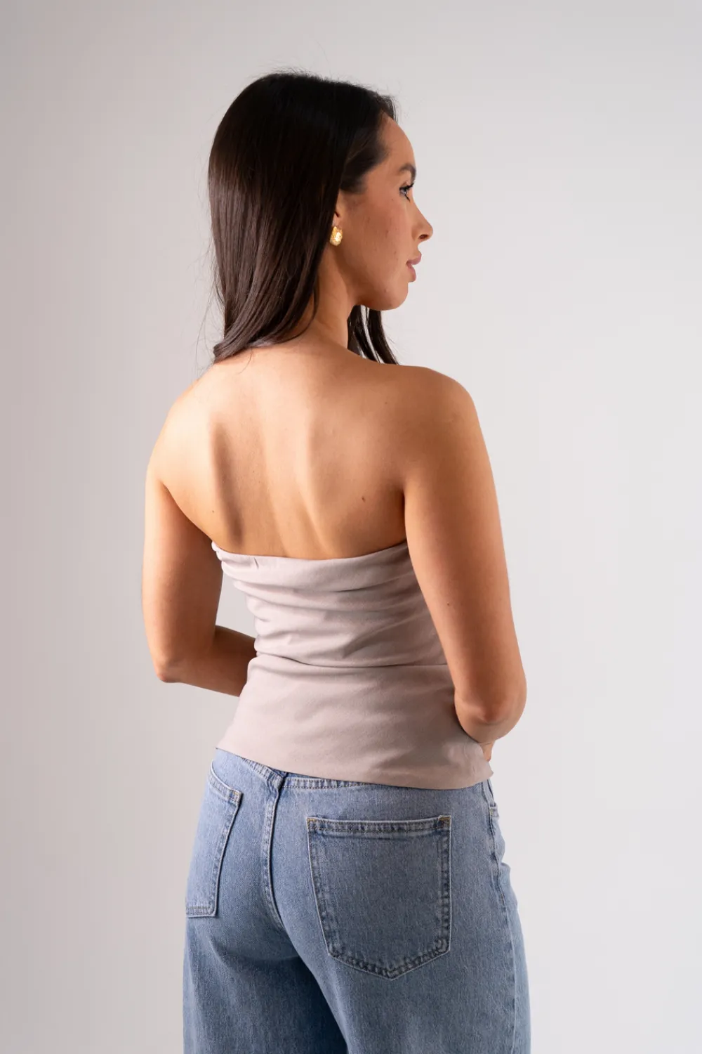 The Walk in Wardrobe Tops>Erica Draped Strapless Top In Neutral