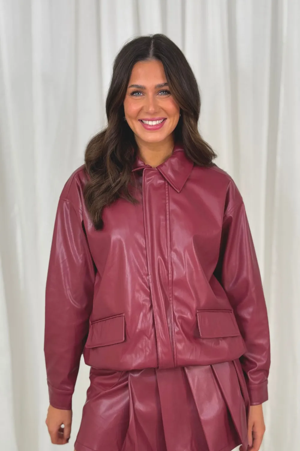 The Walk in Wardrobe Coats & Jackets>Erica Faux Leather Jacket In Burgundy
