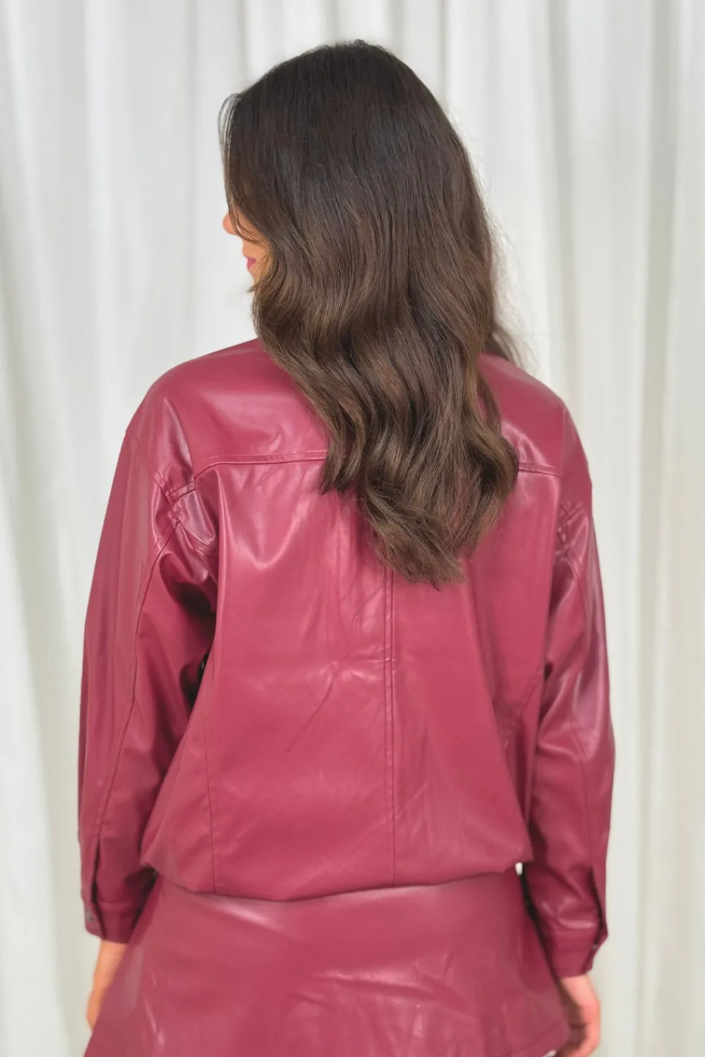 The Walk in Wardrobe Coats & Jackets>Erica Faux Leather Jacket In Burgundy