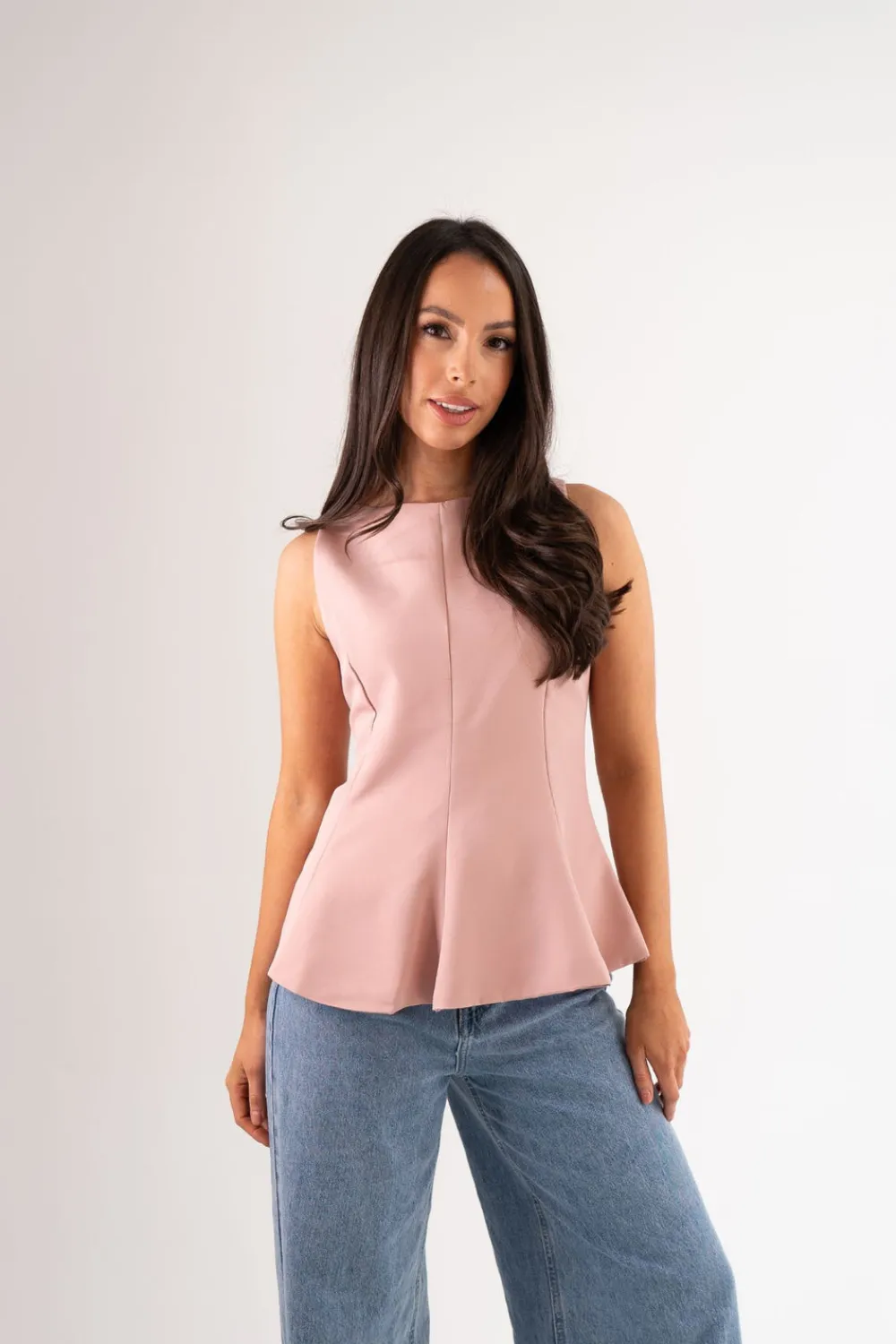 The Walk in Wardrobe Tops>Erica Peplum Top In Dusky Pink