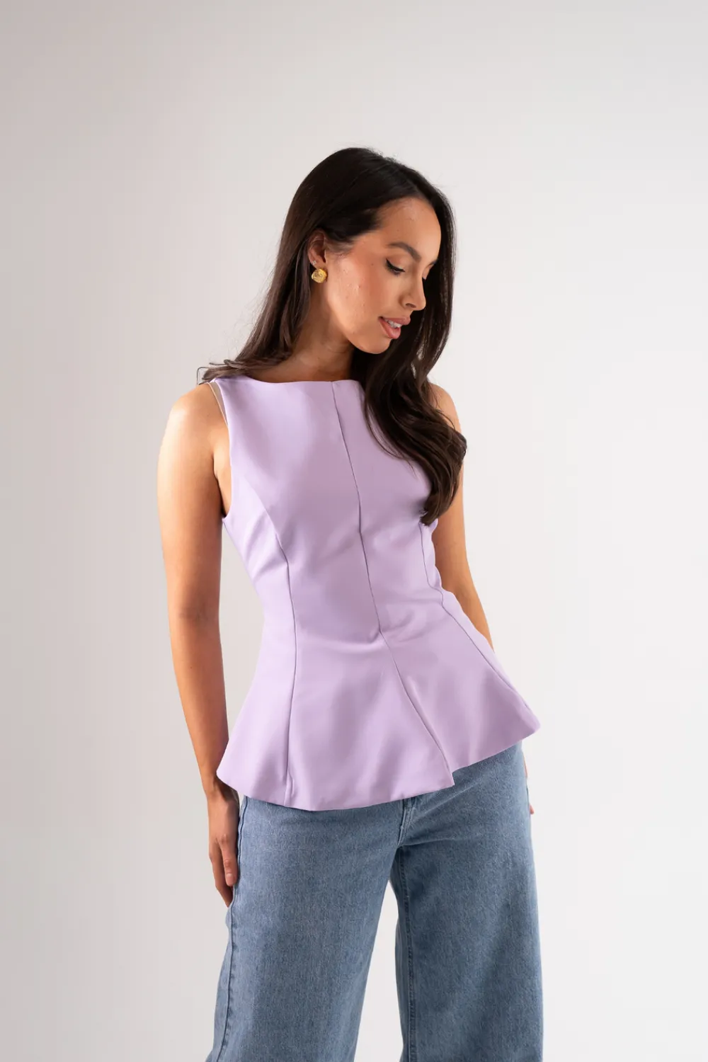 The Walk in Wardrobe Tops>Erica Peplum Top In Lilac