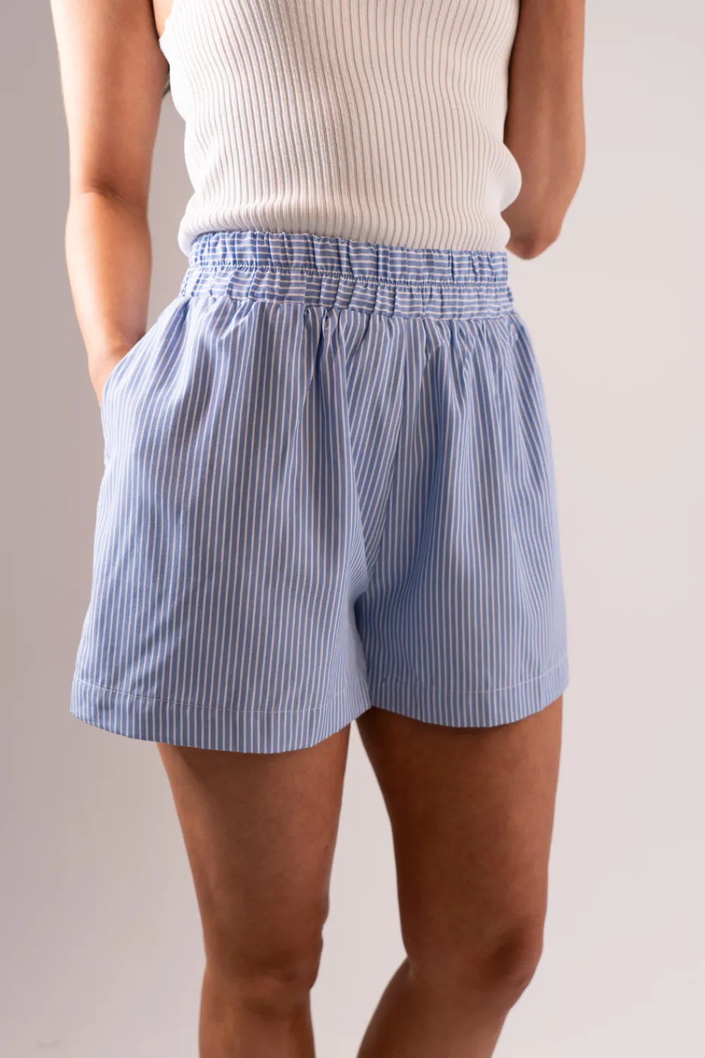 The Walk in Wardrobe Shorts>Erica Pinstripe Shorts In Blue