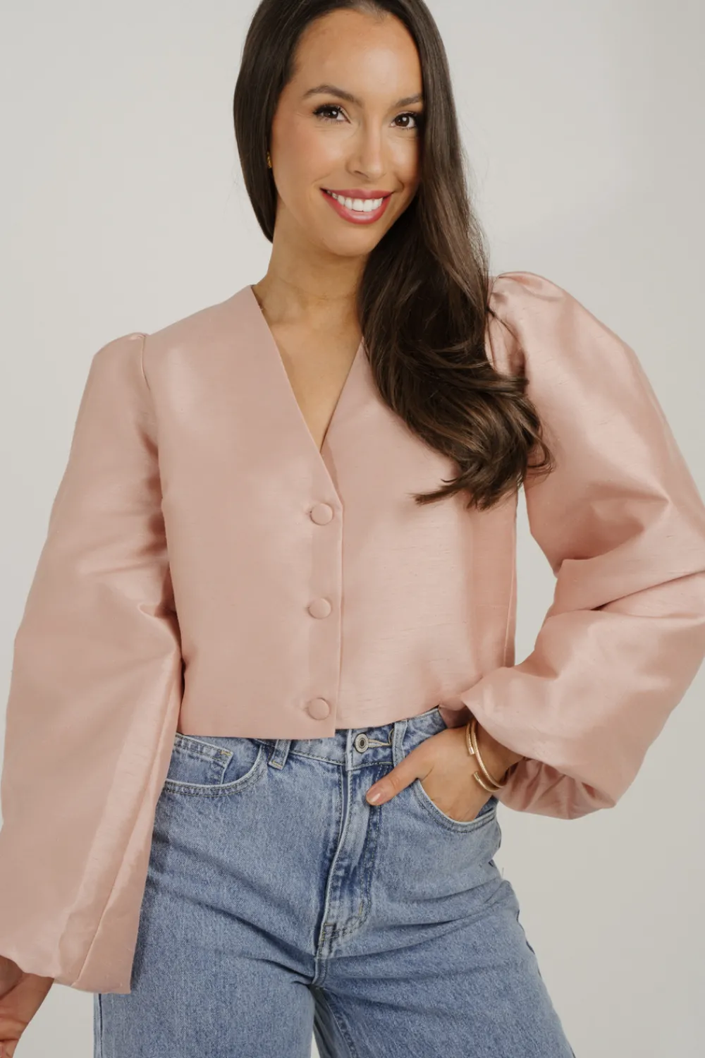 The Walk in Wardrobe Tops>Erica Puff Sleeve Crop Top In Blue