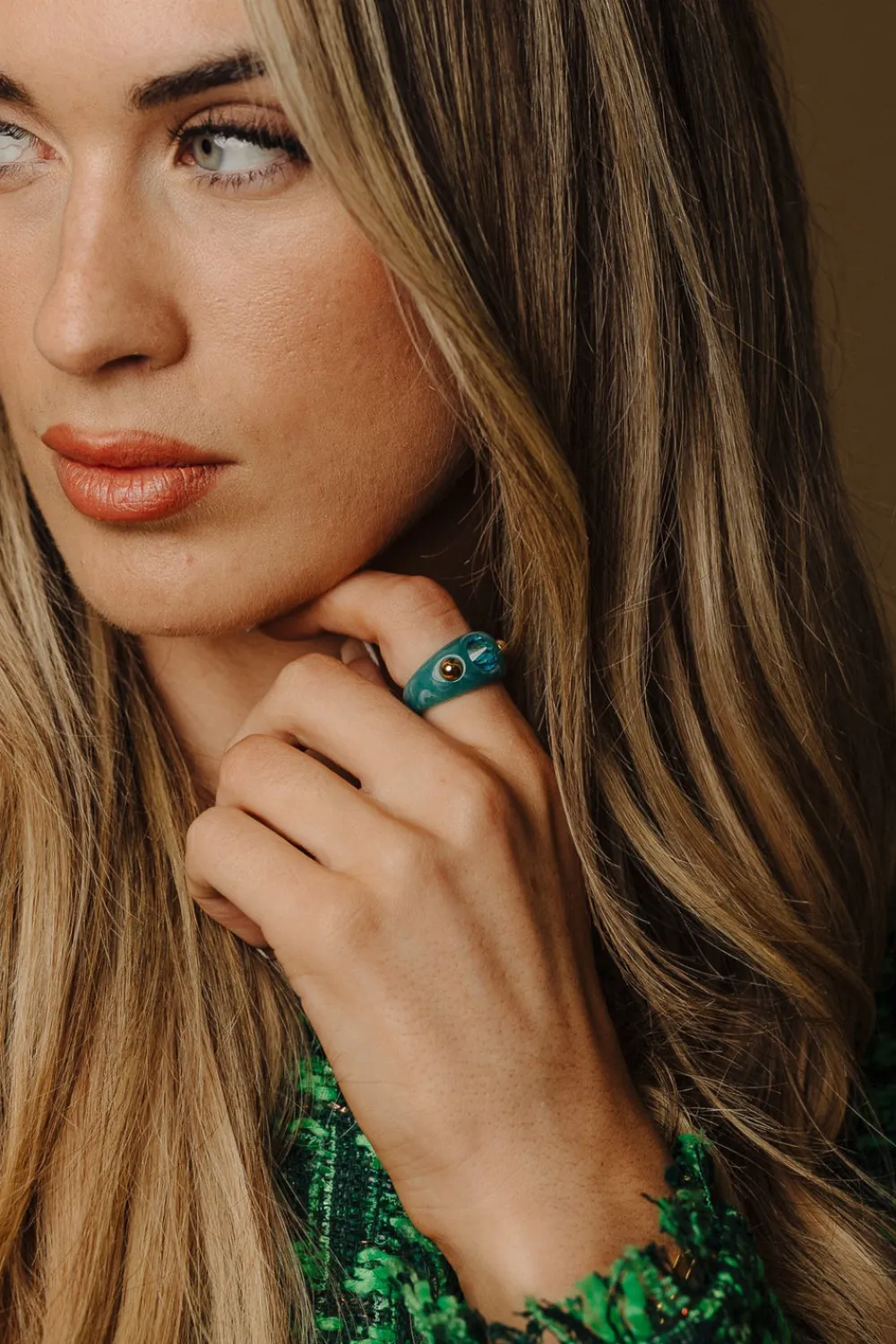 The Walk in Wardrobe Jewellery>Erin Chunky Ring In Turquoise