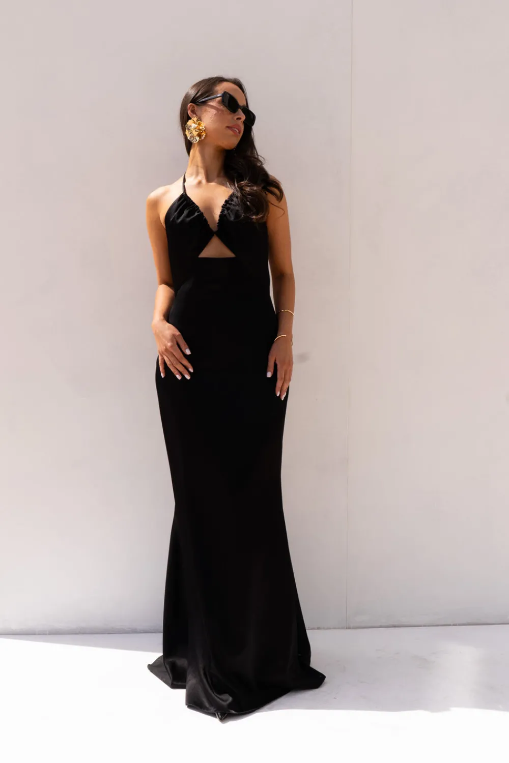 The Walk in Wardrobe Maxi Dresses>Eva Halter Dress In Black