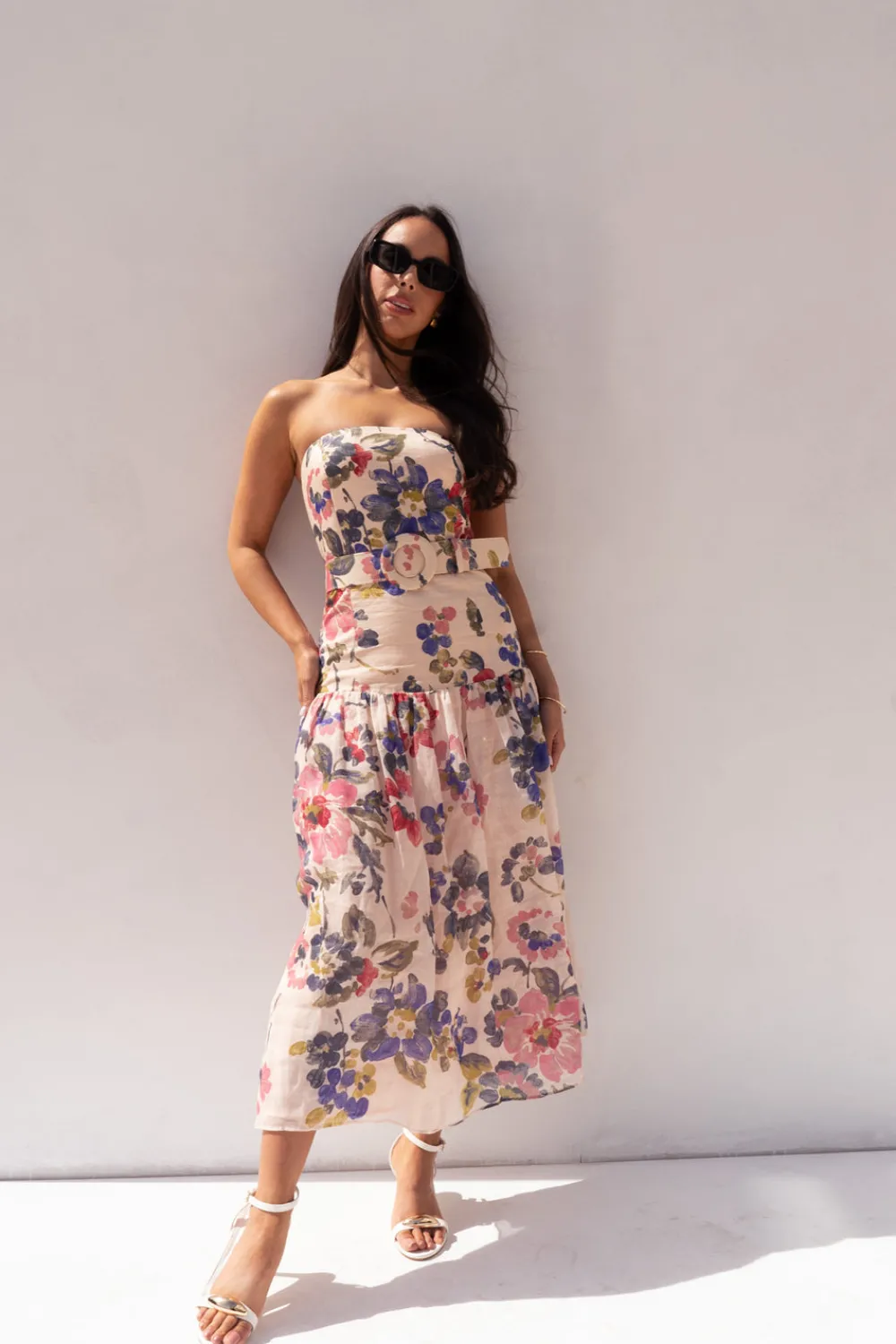 The Walk in Wardrobe Midi Dresses>Eva Tiered Floral Dress In Multi
