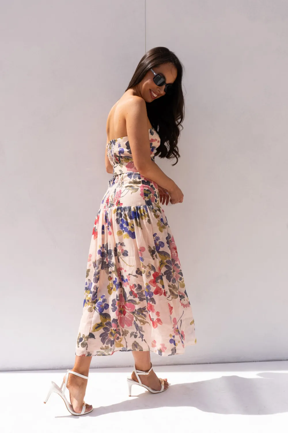 The Walk in Wardrobe Midi Dresses>Eva Tiered Floral Dress In Multi