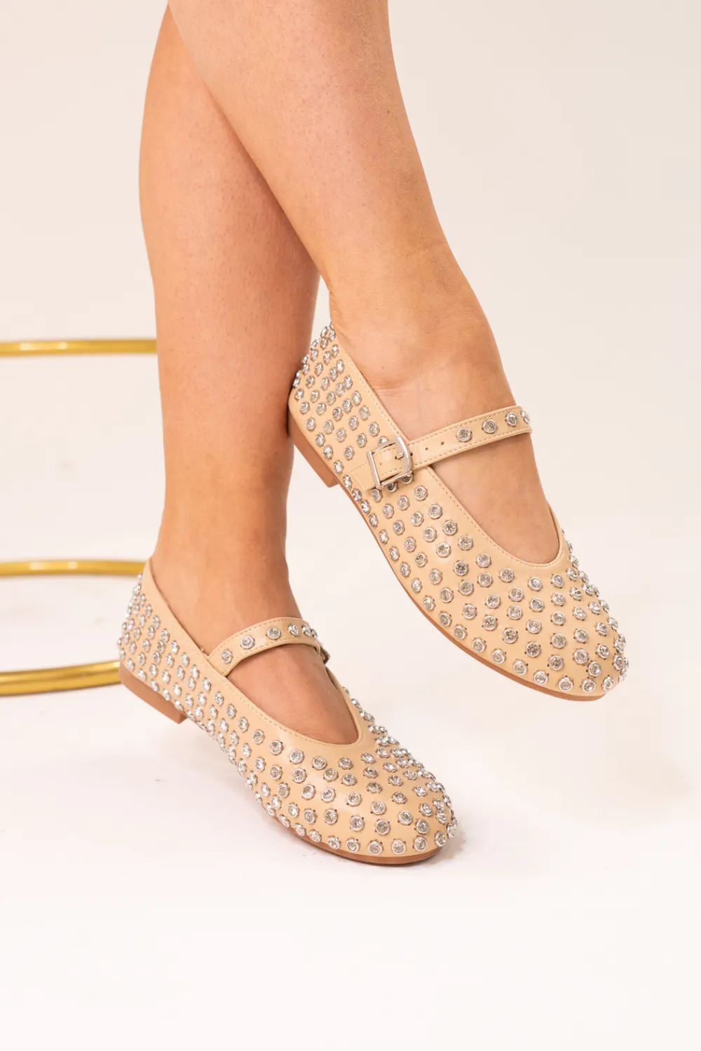 The Walk in Wardrobe Flats>Faith Studded Flats In Neutral